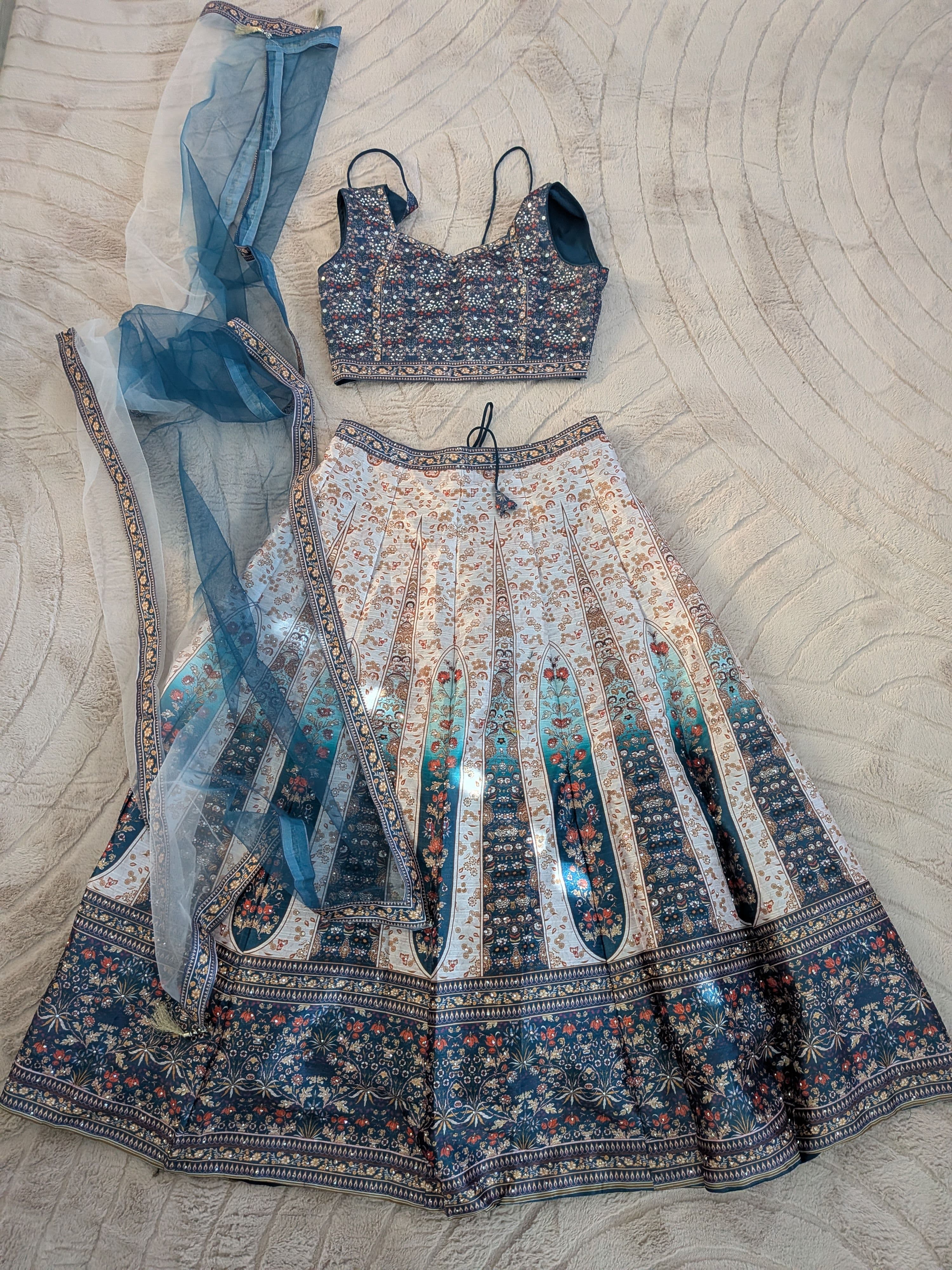 Elegant Ombre Floral Print Lehenga Choli with Sequin Work and Net Dupatta