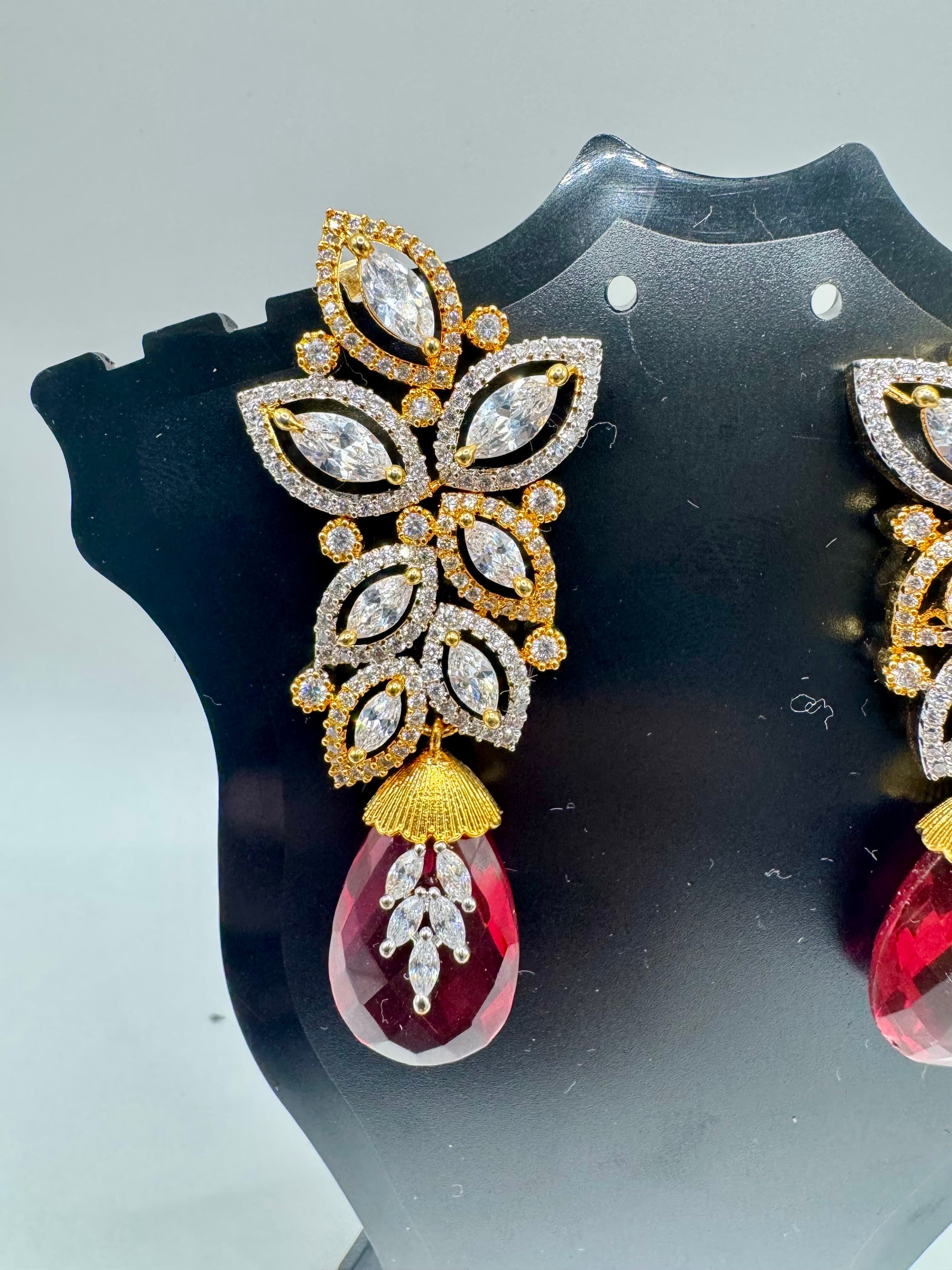 Crystal & Ruby Red Drop Earrings