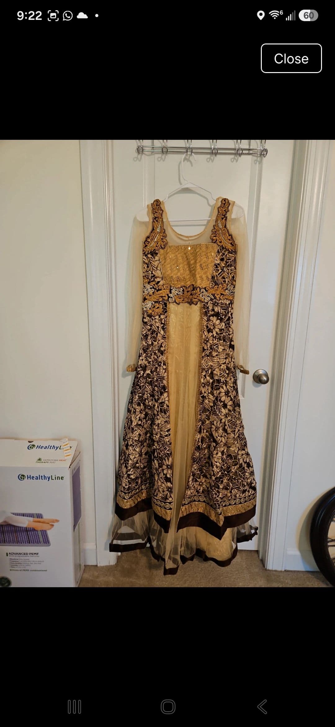 Elegant Gold & Brown Floral Anarkali Suit with Embellished Bodice