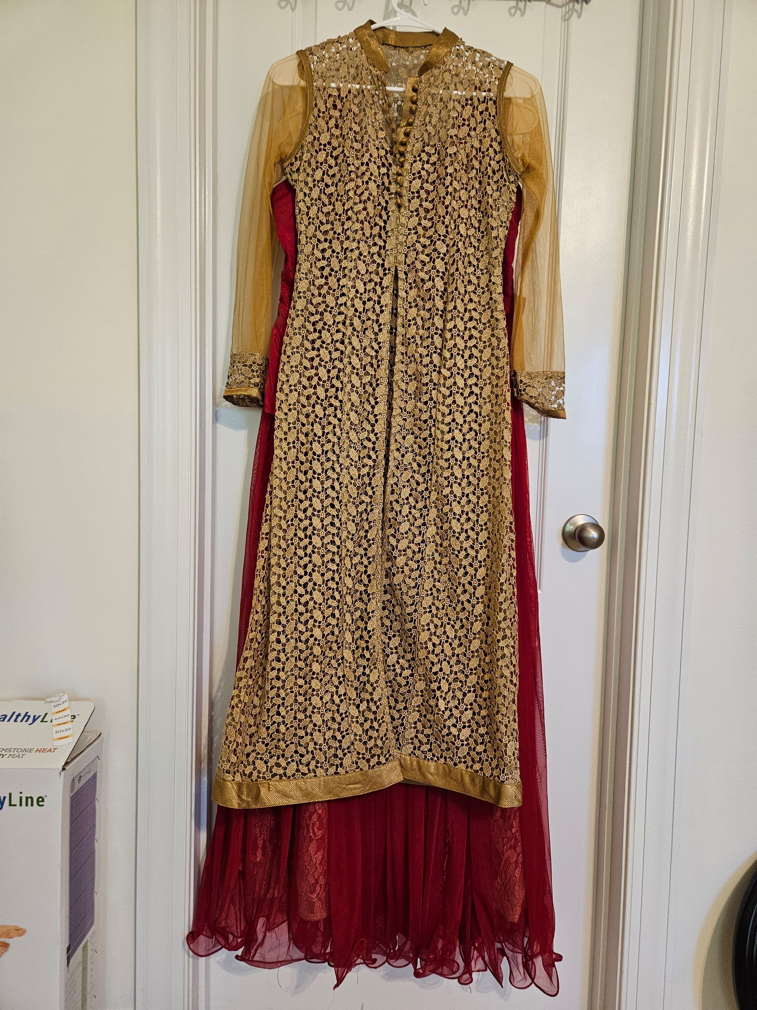 Elegant Red and Gold Embroidered Anarkali Style Lehenga Set