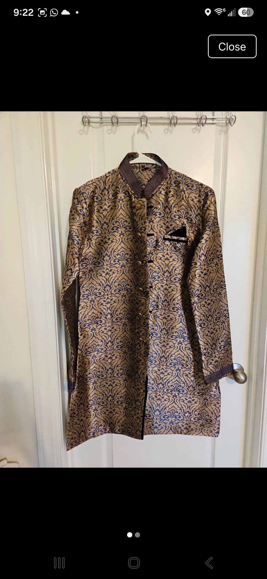 Elegant Men's Gold & Blue Sherwani with Matching Blue Trousers