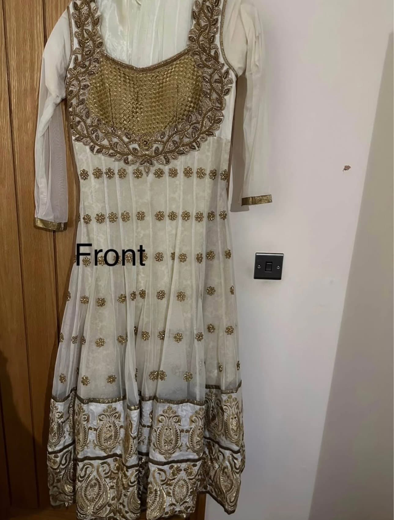 Elegant Cream Anarkali Suit with Gold Embroidery - Pre-loved