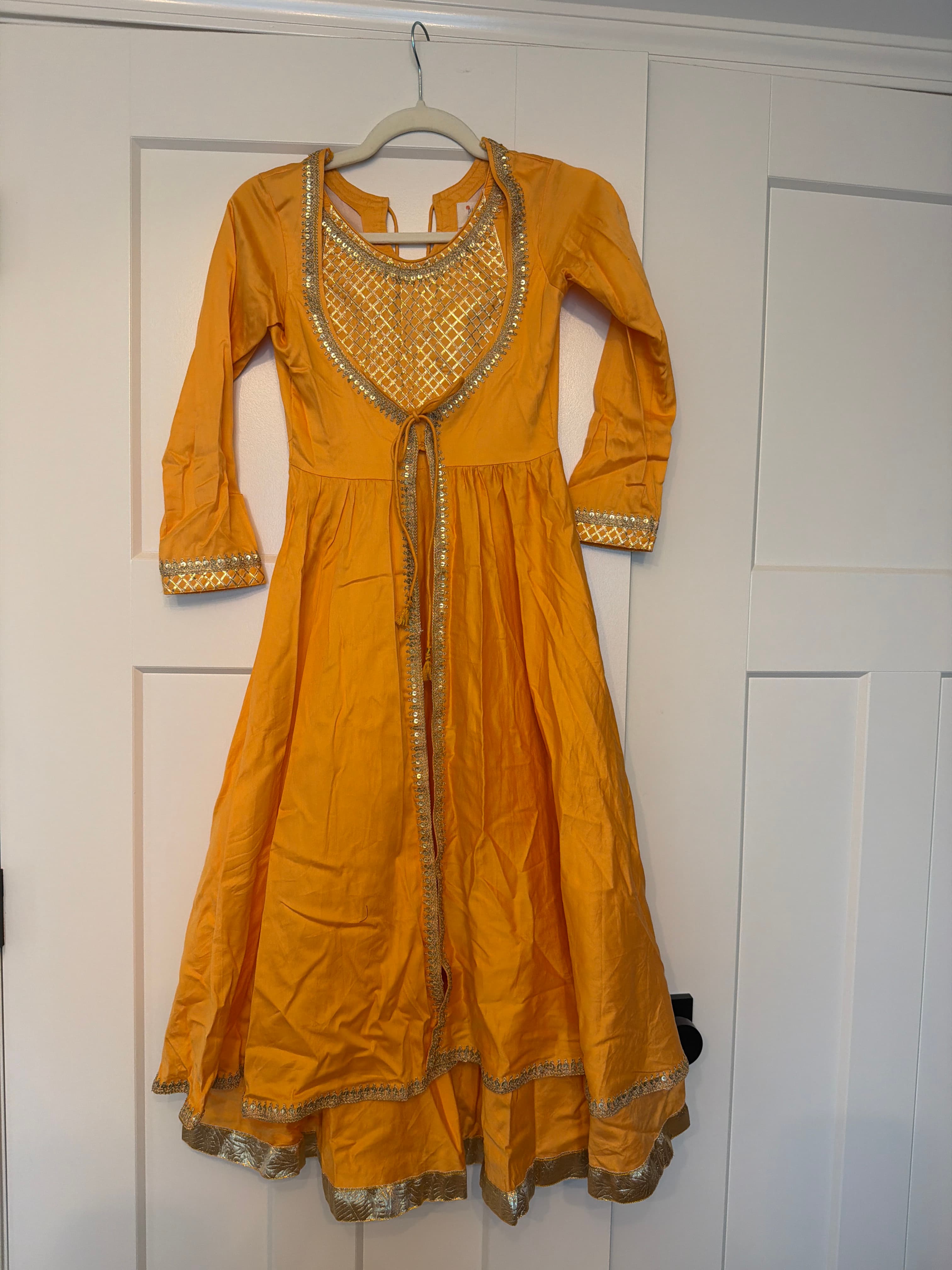 Kids Yellow Anarkali Style Dress with Gold Sequin and Gota Patti Work