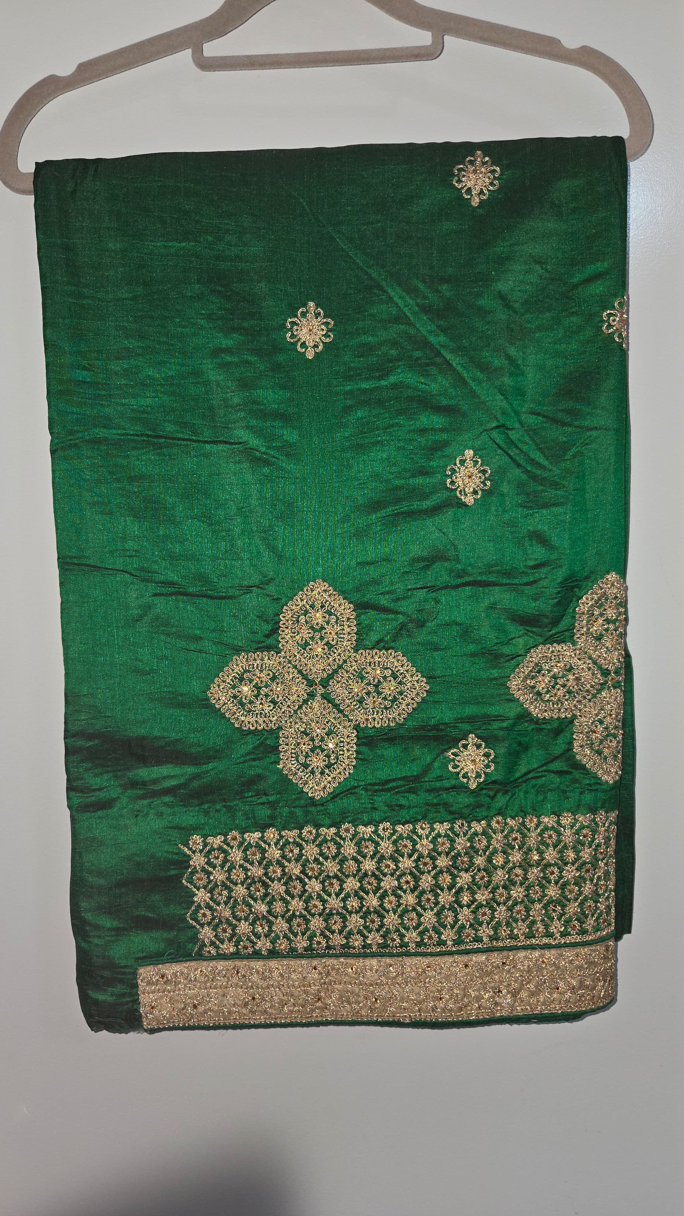 Emerald Green Saree with Gold Zari and Stone Work