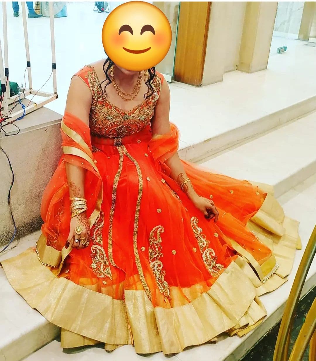 Stunning Orange & Gold Embroidered Anarkali Style Gown