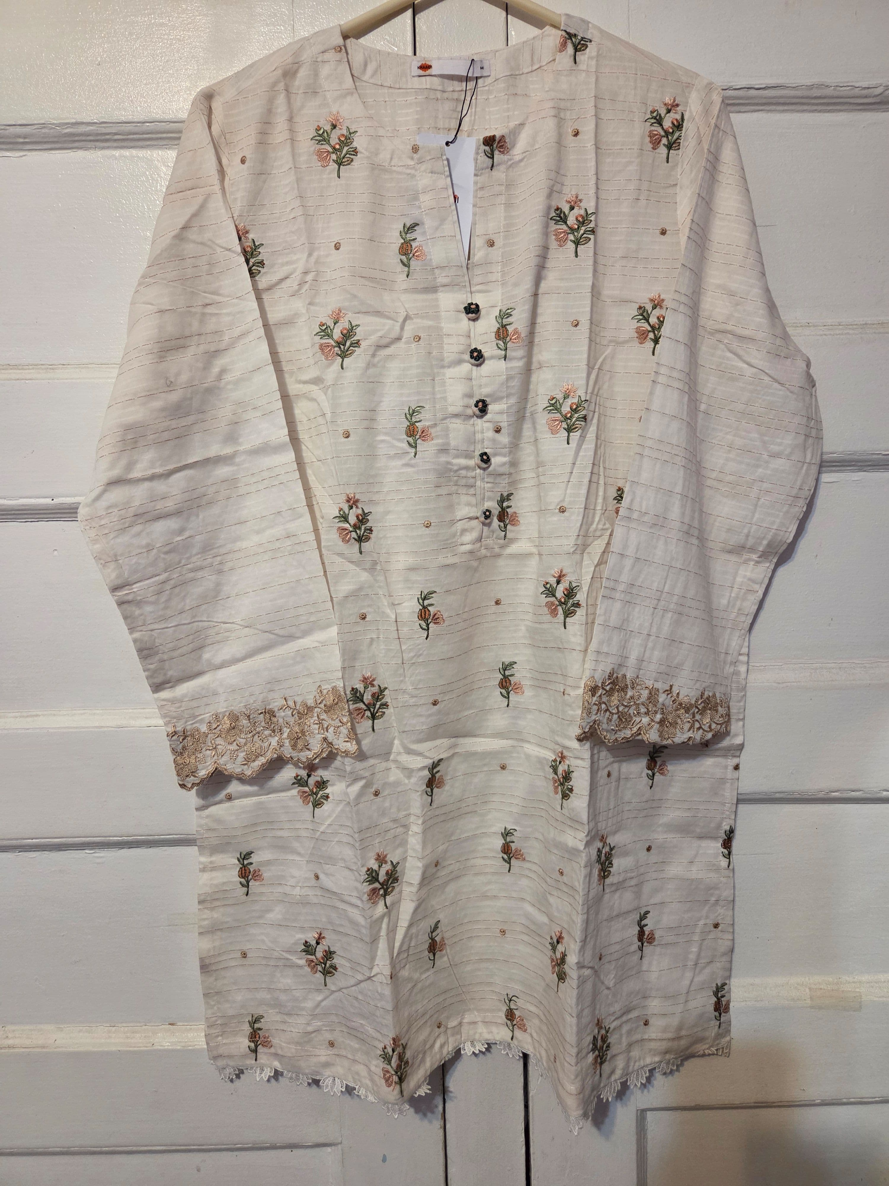 Elegant Cream Embroidered Kurta and Palazzo Set - New with Tags