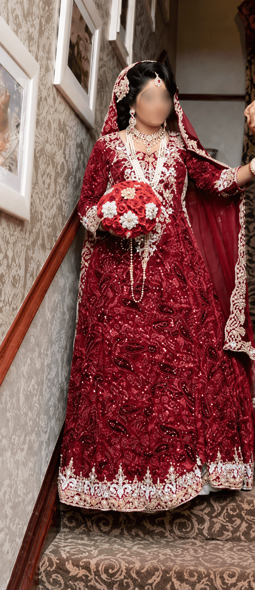 Luxury Pakistani Bridal Maxi Dress – Majestic by Eliza | Burgundy | Size 10/12