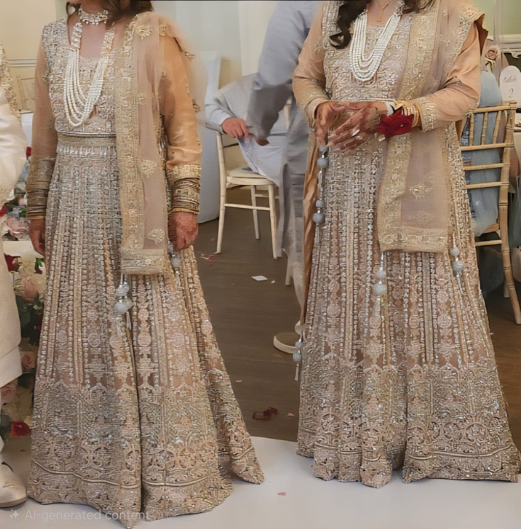 Stunning Peach/Gold Heavily Embroidered Lehenga with Pearl and Sequin Work