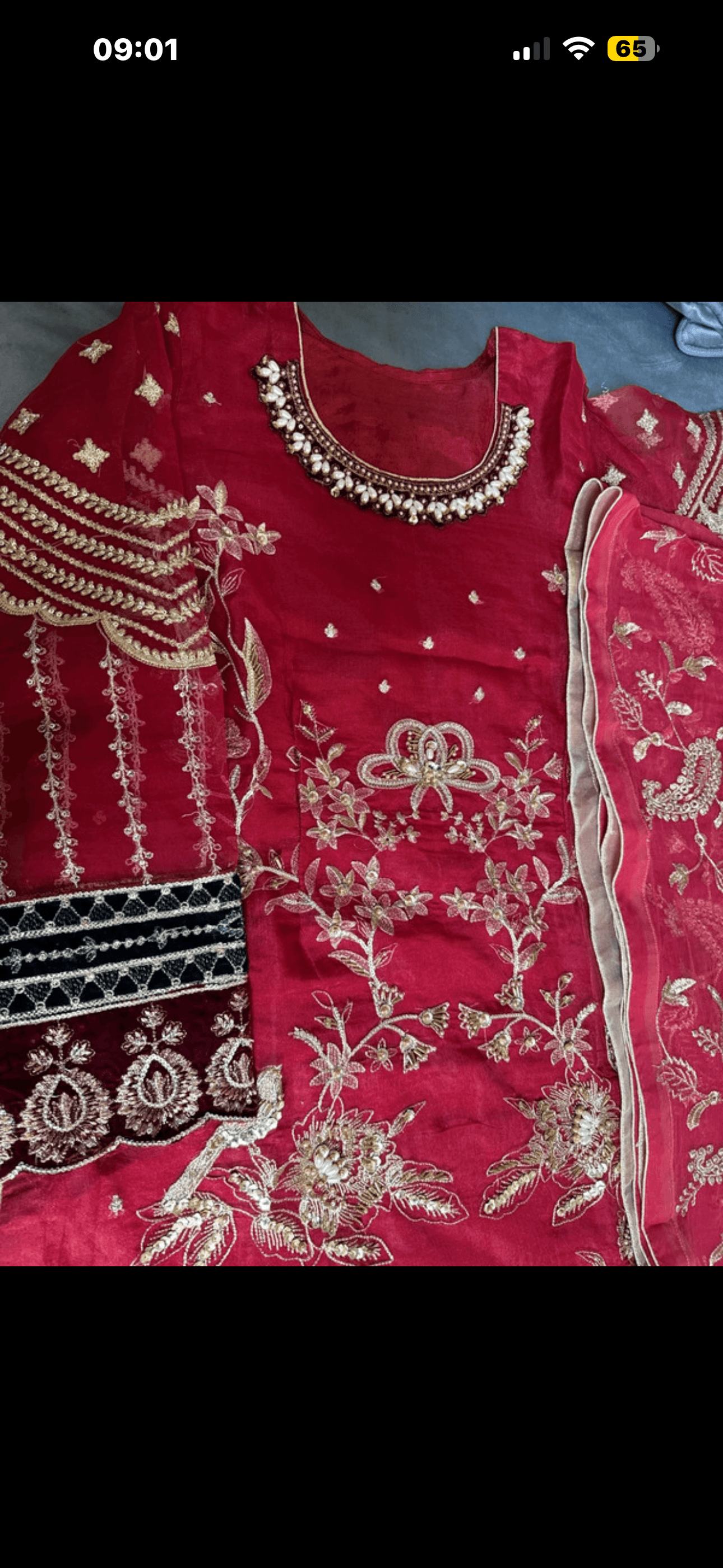 Long red shirt embroidered with velvet touch embroidered red dubata brand new