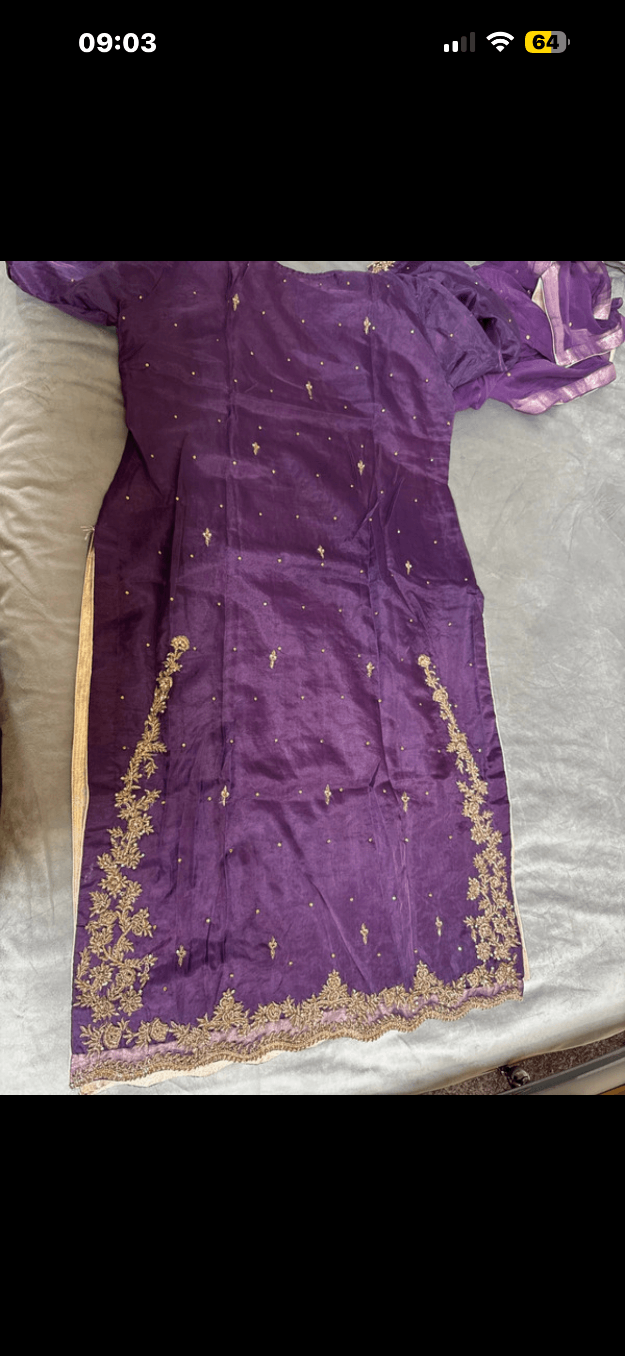 Long shirt embroidered parple clr with gold embroidered