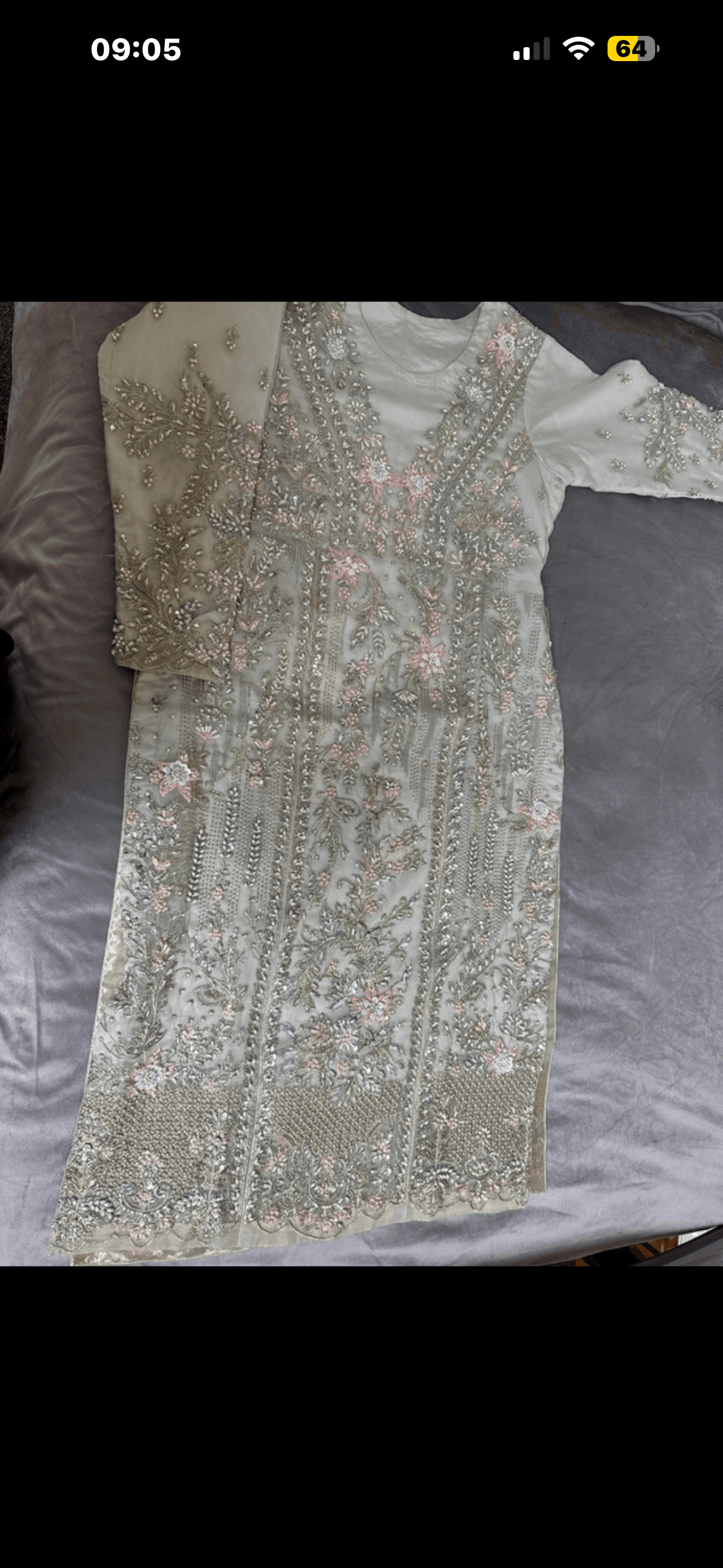 Long shirt with embroidered trousers and dubata brand new
