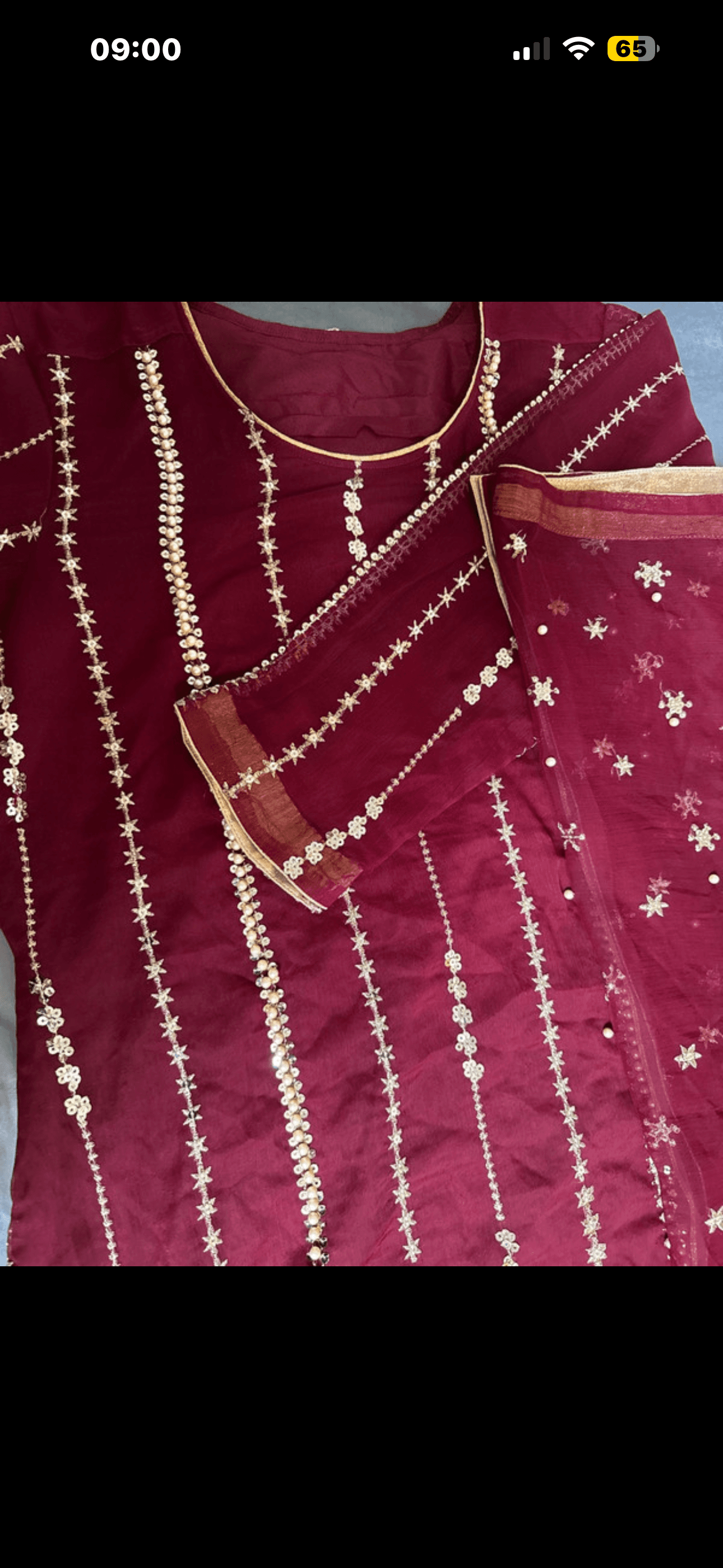 Long shirt mehroon clr with golden embroidered