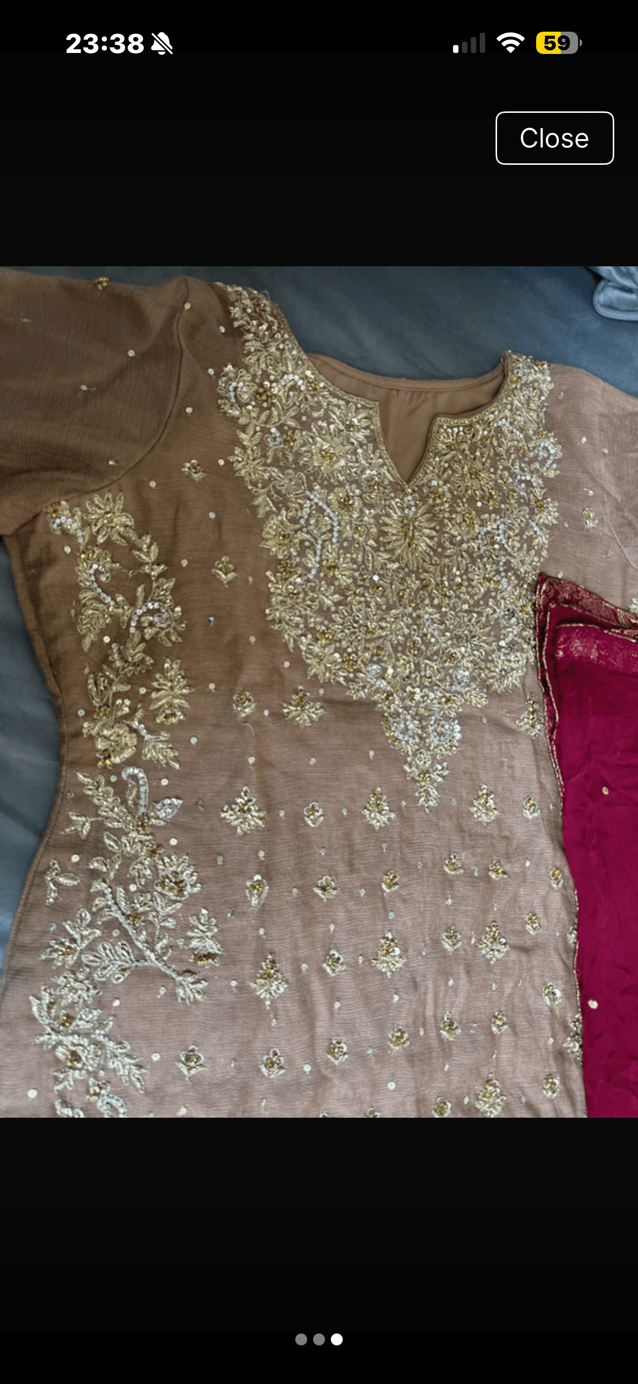 Gold and mehroon embroidered dress with trouser brand new never wore