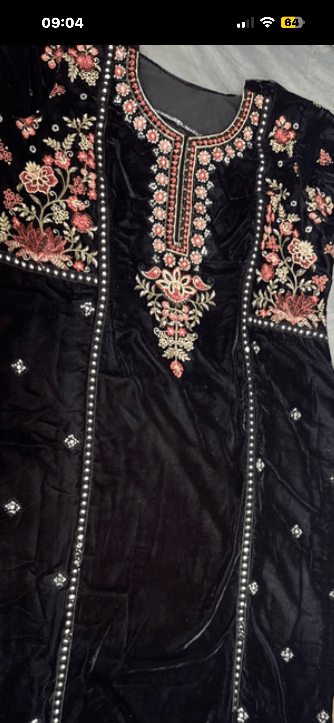 Black long velvet shirt with organza dubata