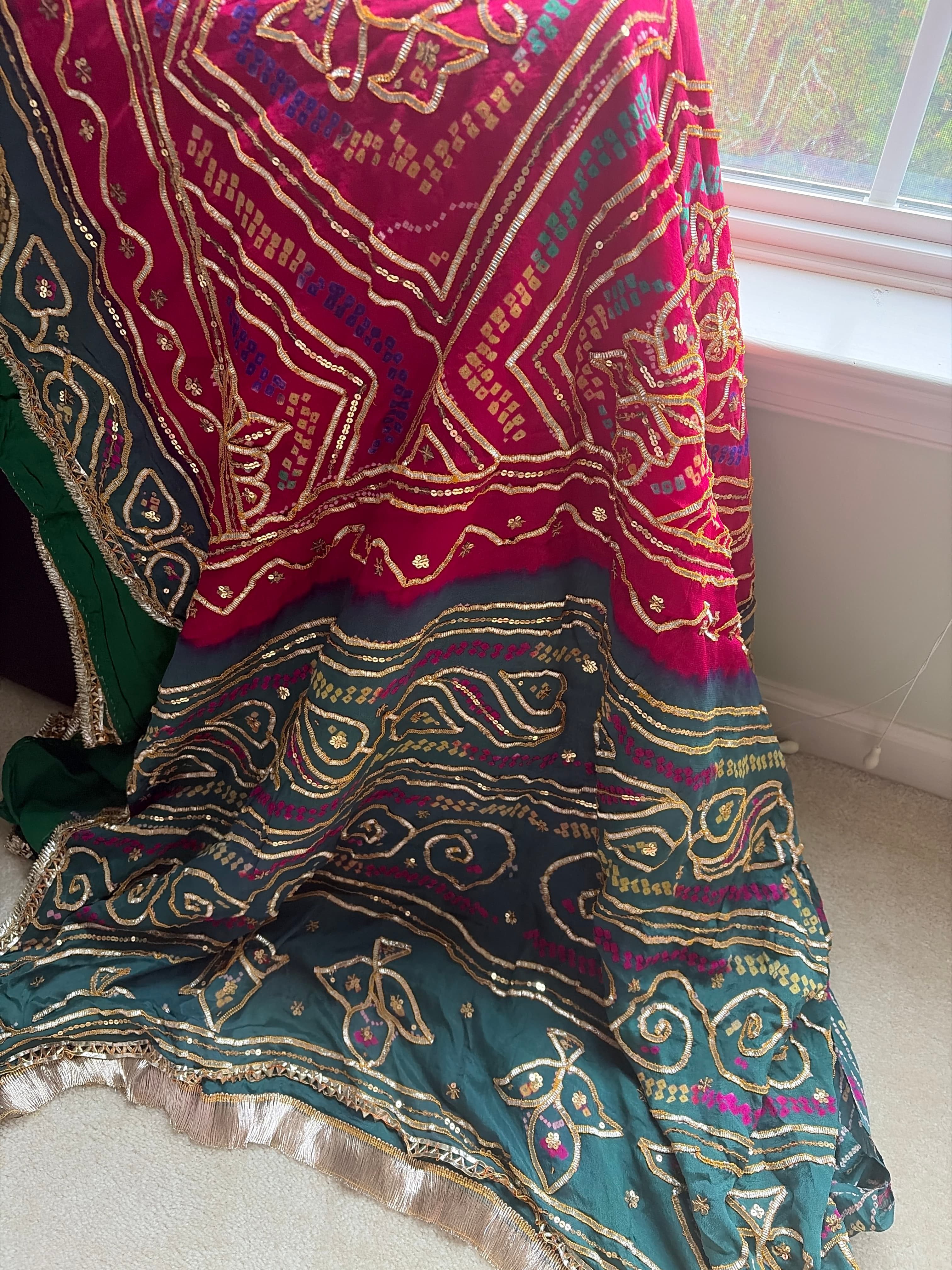 Hand embroidered Bandhani Saree with Sequin and Gota Patti Work