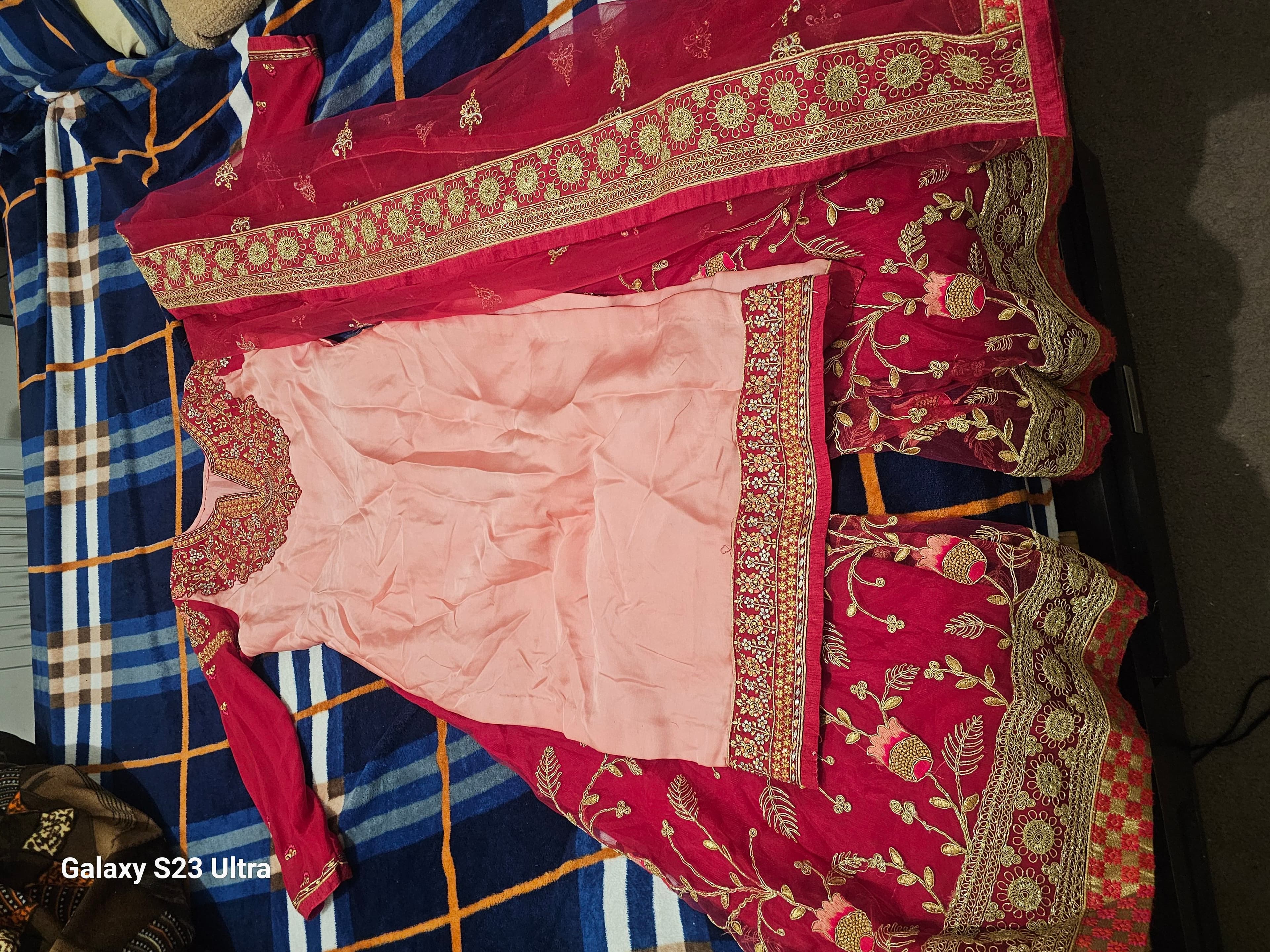 Light & Dark Pink Embroidered Sharara Suit with Net Dupatta
