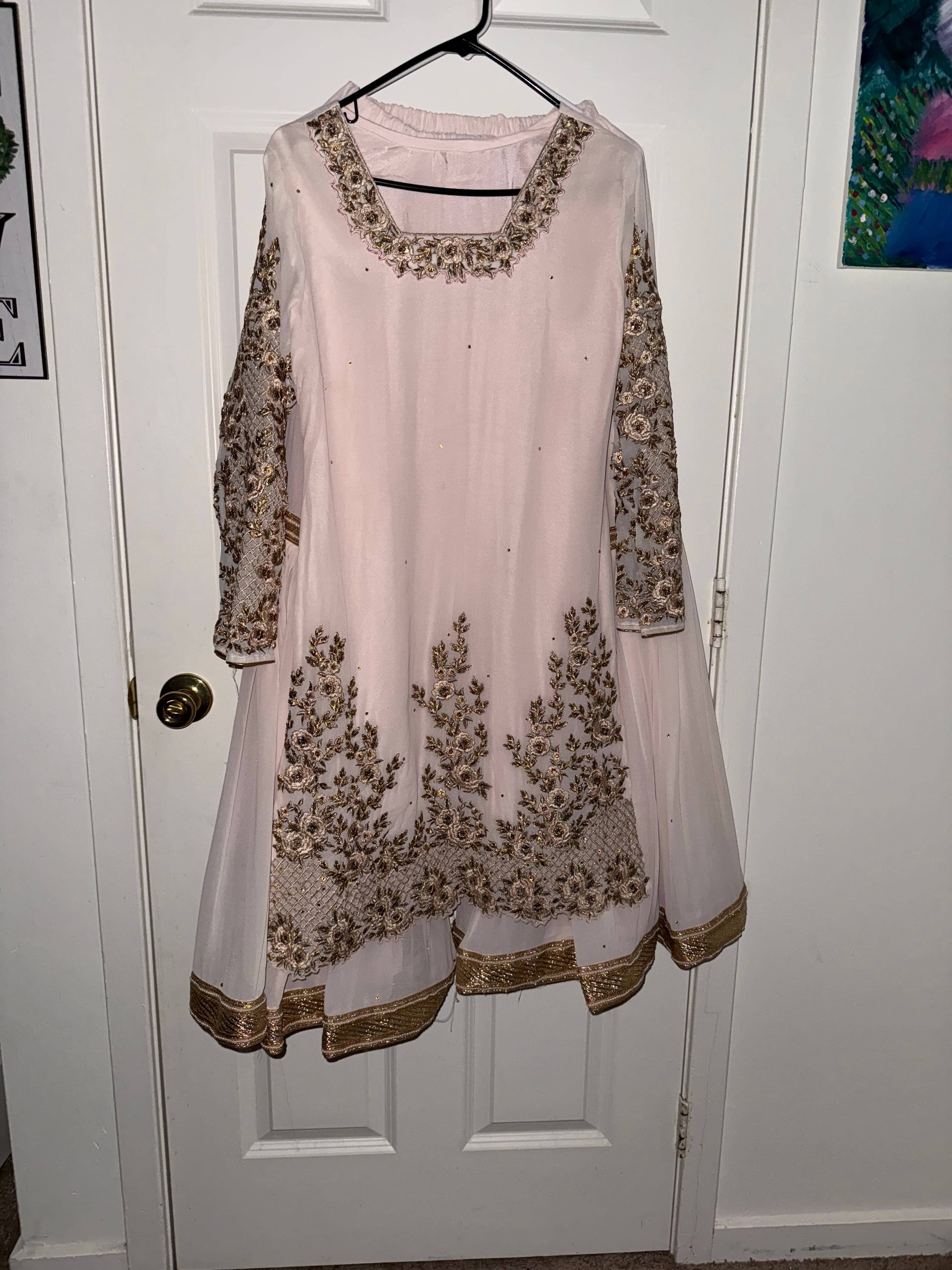 Elegant Light Pink Salwar Suit with Gold Embroidery and Sequin Work