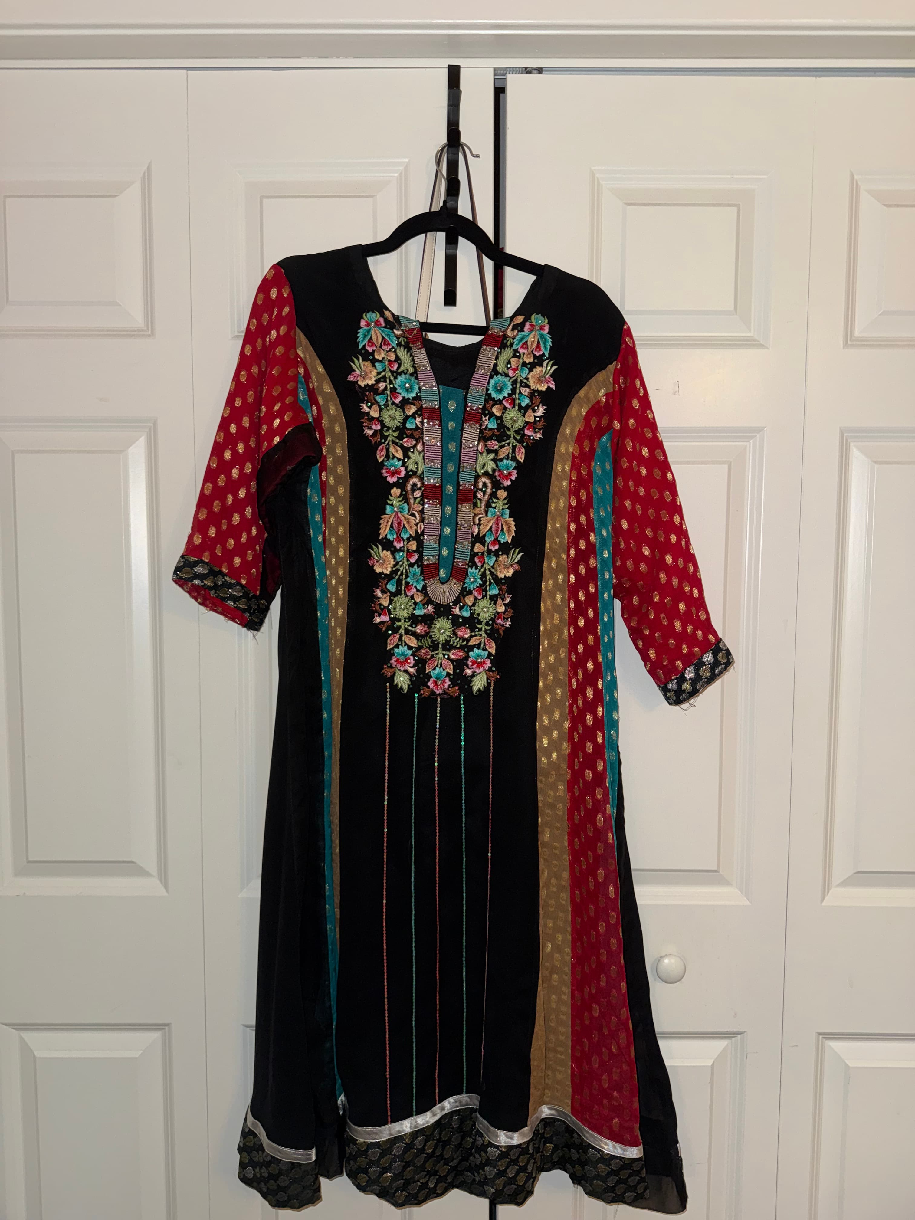 Vibrant Black & Multi-Color Embroidered Anarkali Style Kurta/Suit Top