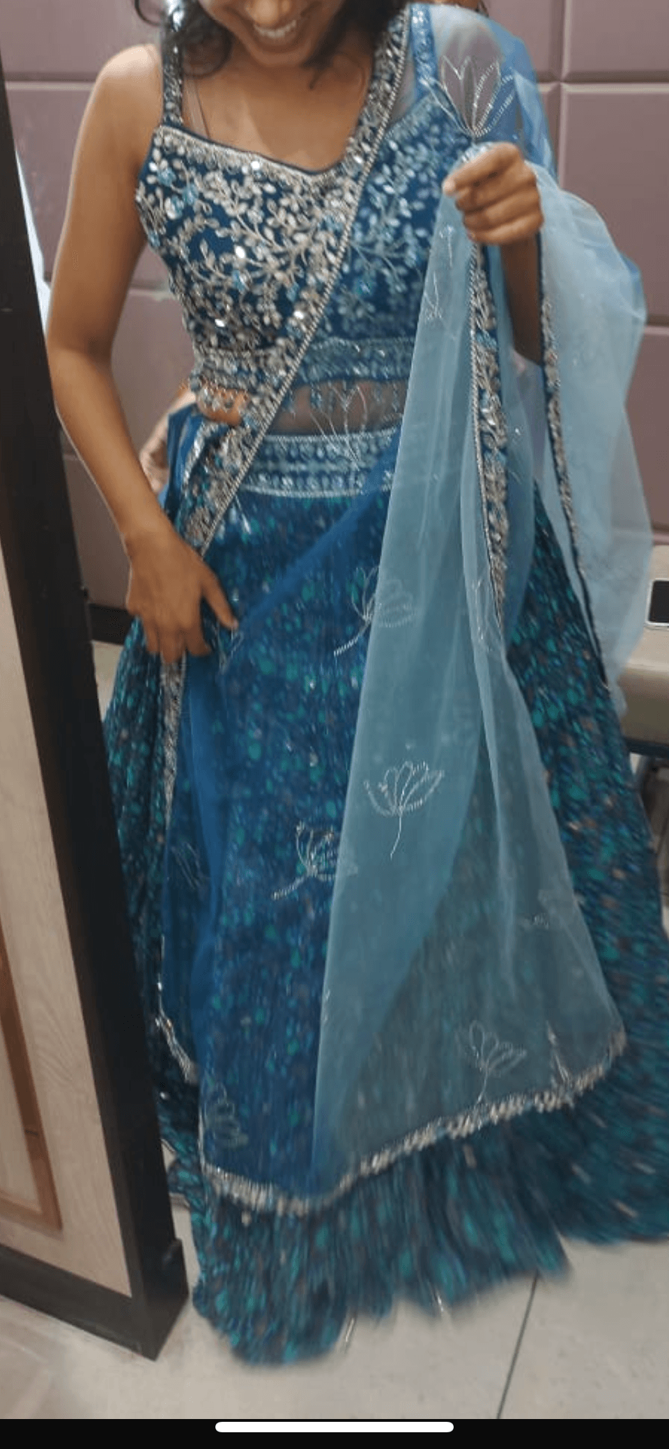 Blue mirror work lehenga
