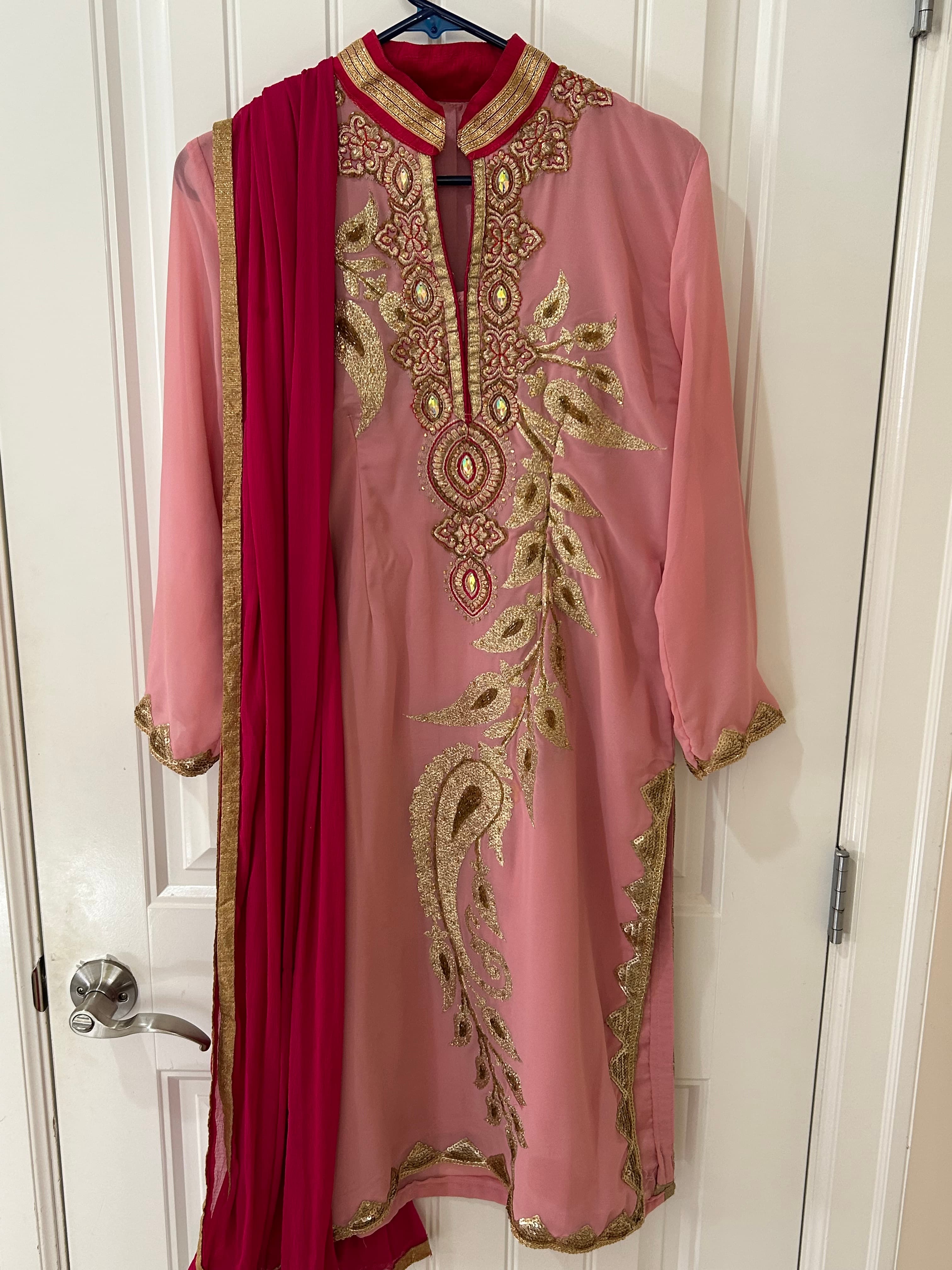 Pink and Gold Embroidered Suit with Dupatta and pants
