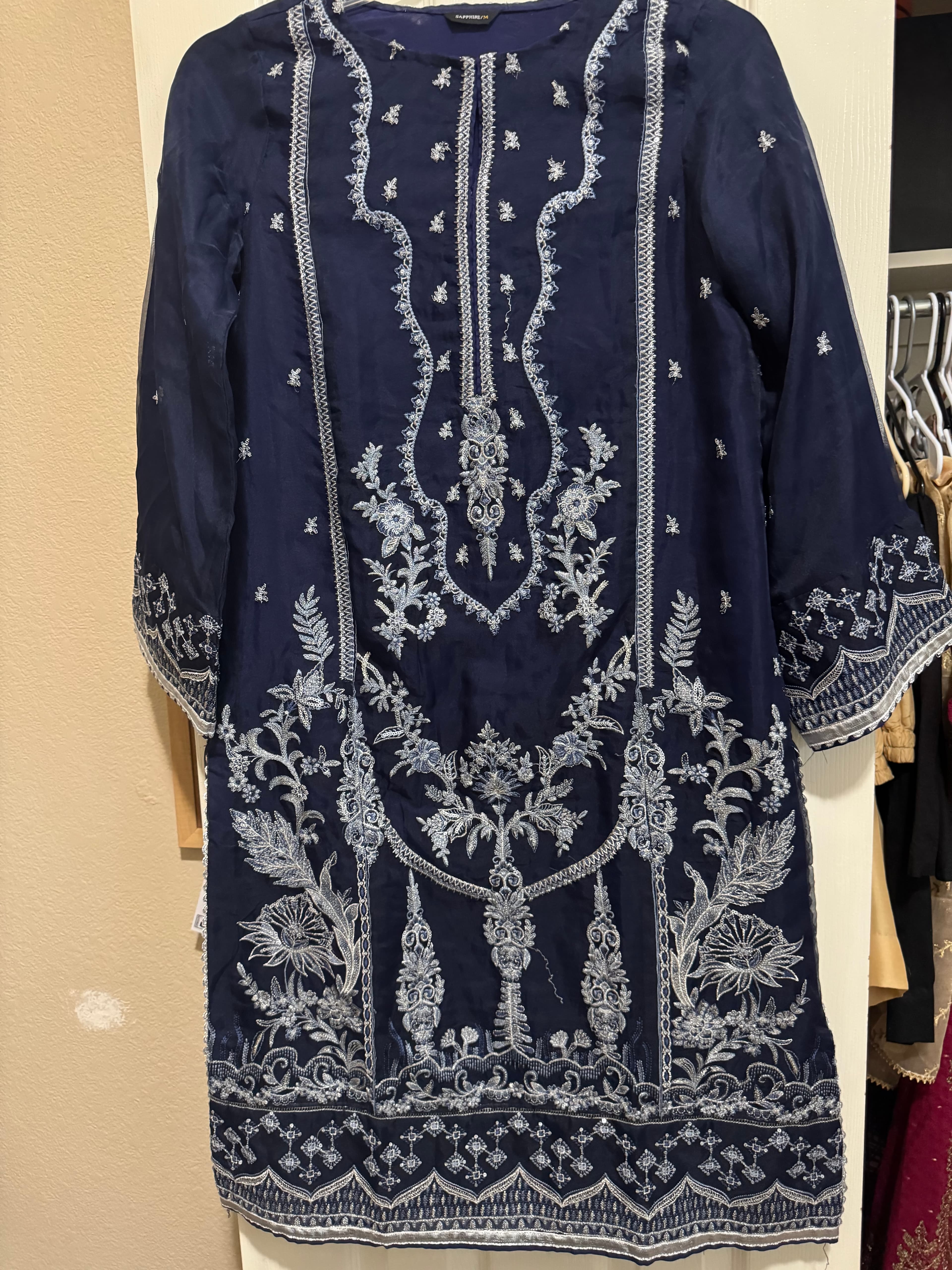 Sapphire Navy Blue Embroidered Kurta- Size M