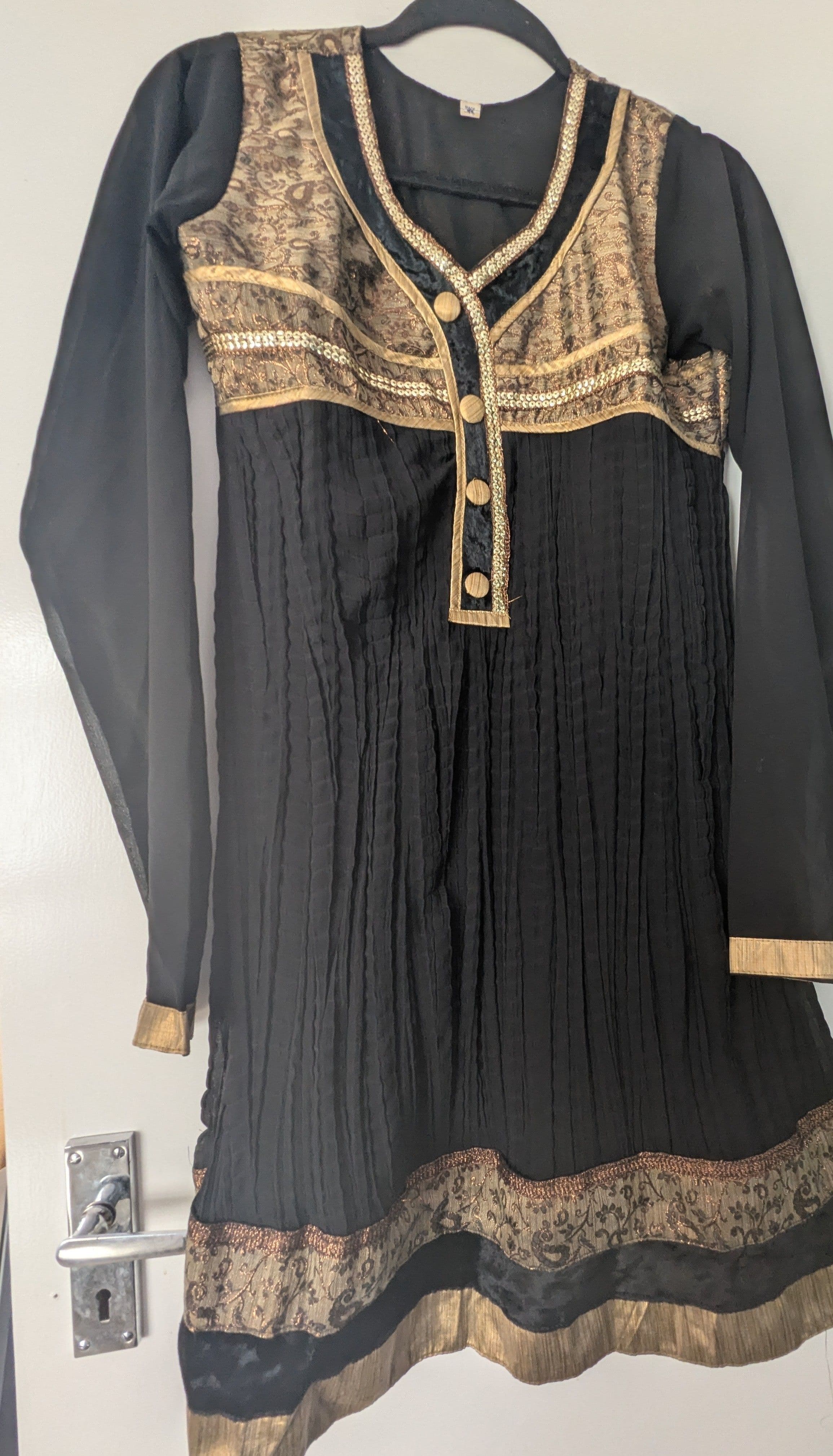 Elegant Black & Gold Anarkali Style Kurta with Dupatta