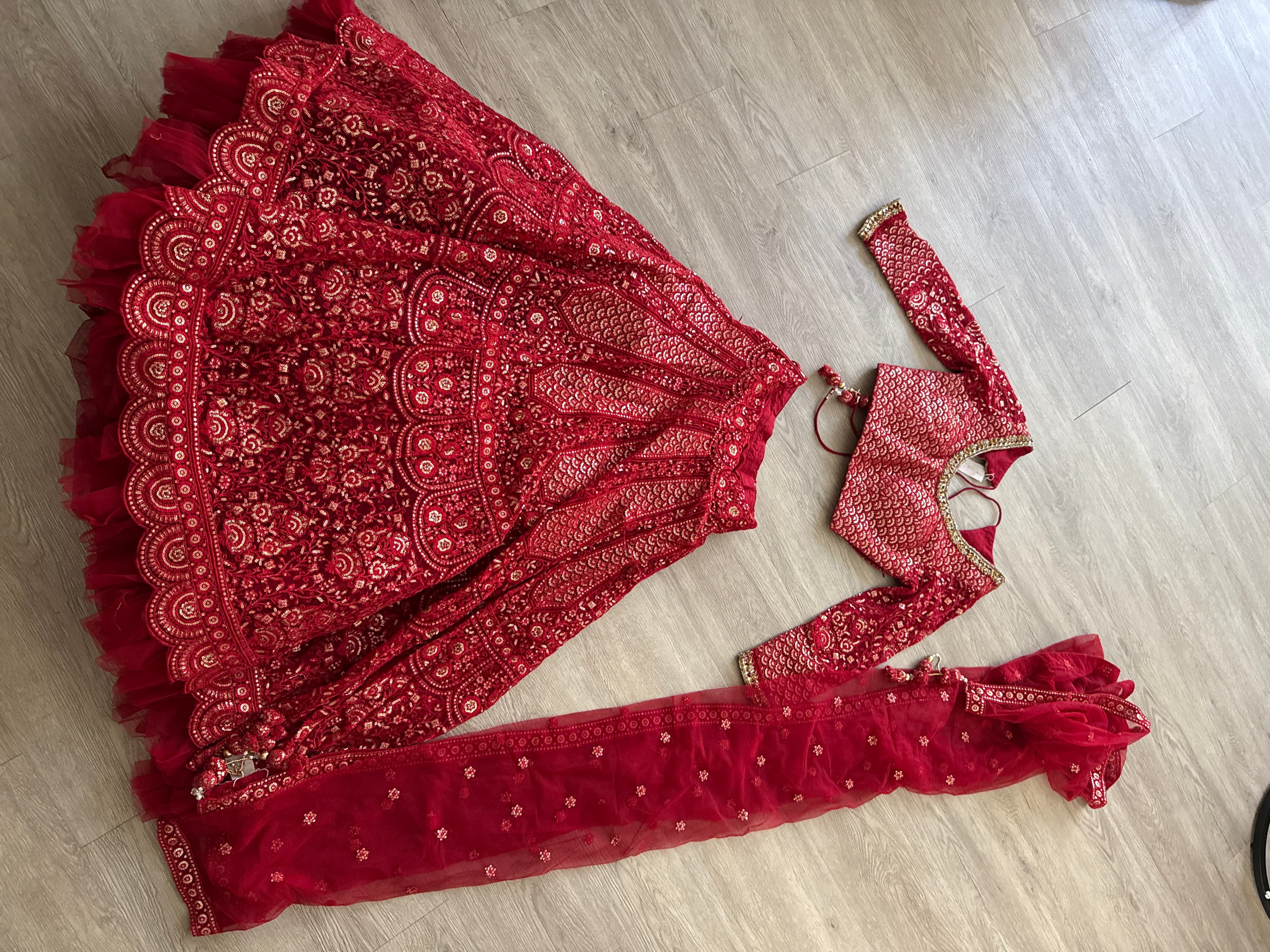 Heritage Red Lengha with hand embroidered zari work