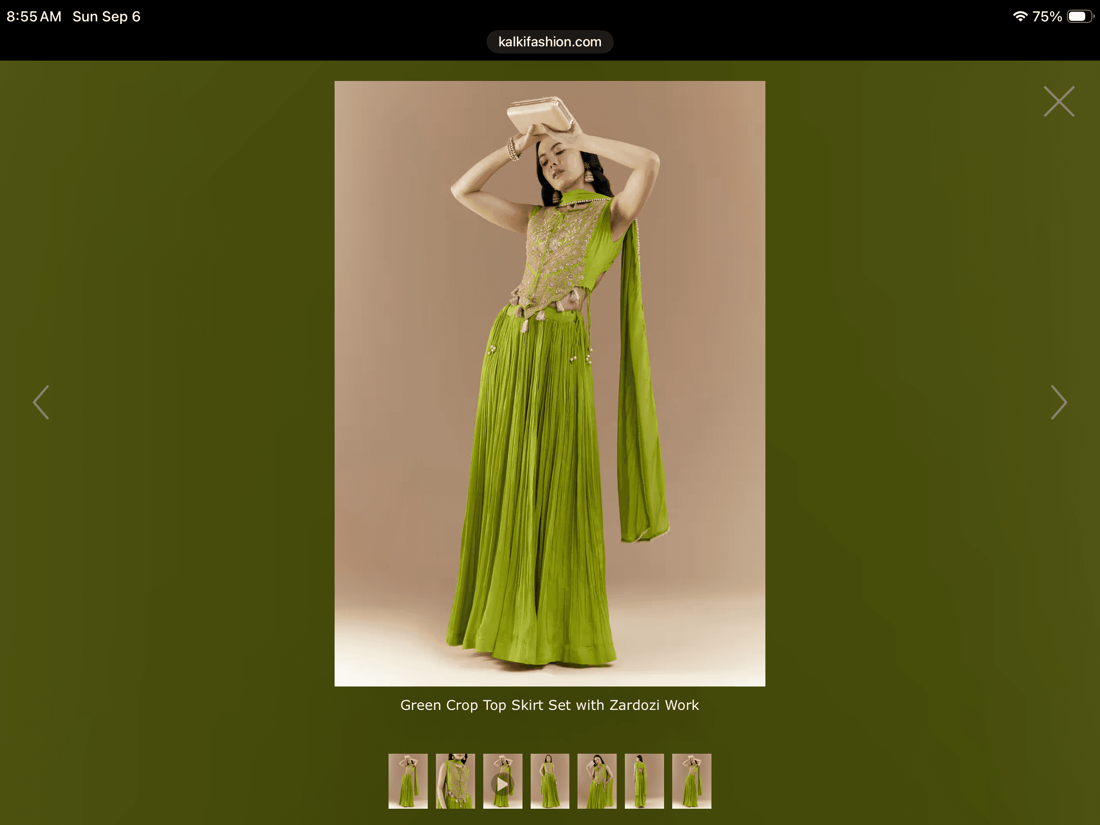 Green crop top skirt set with Zardozi work