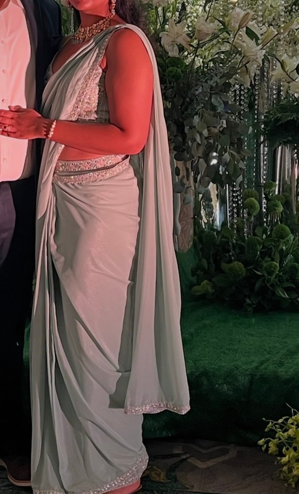 Elegant Mint Green Sequin Saree with Embellished Blouse
