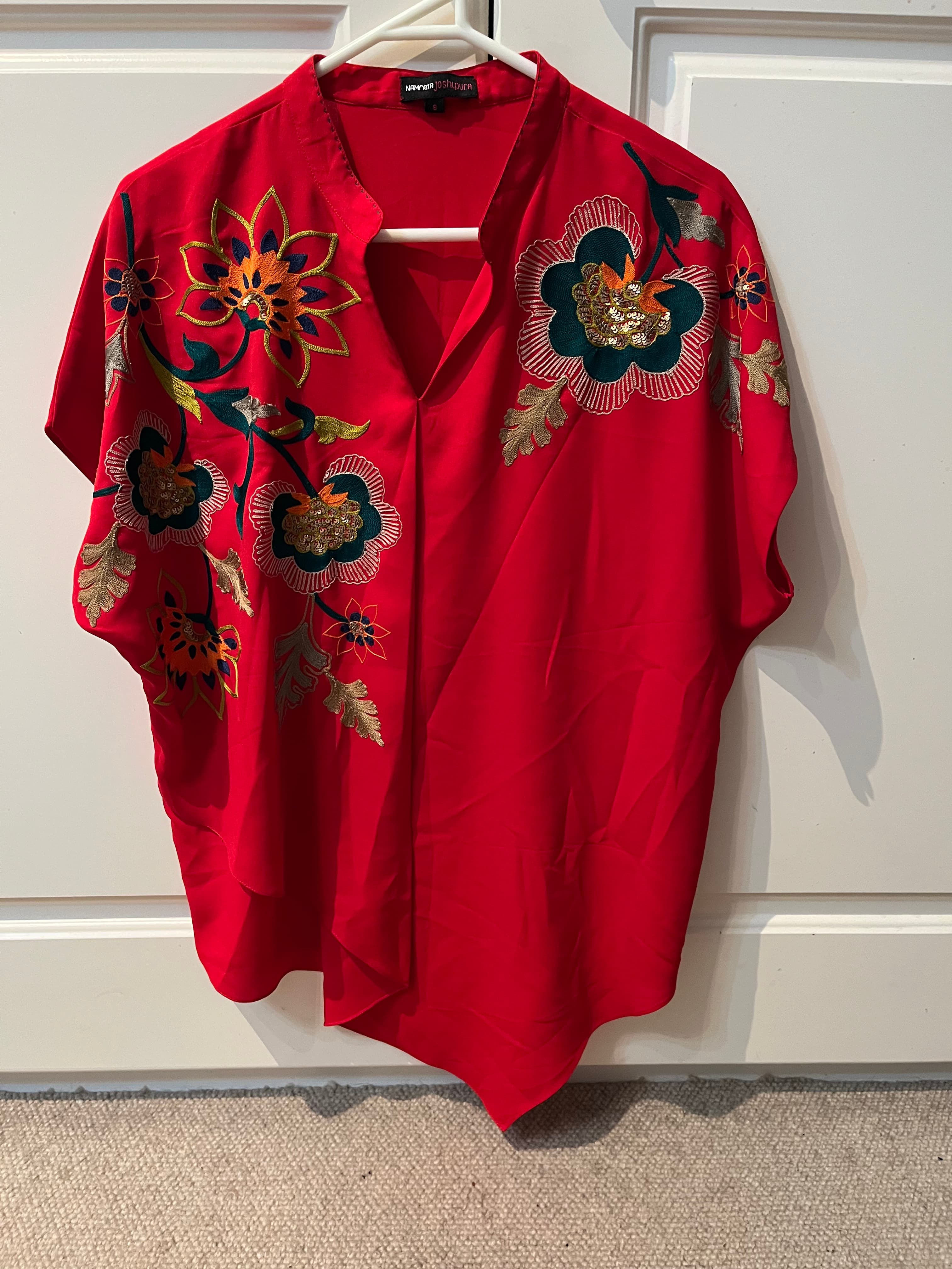 Namrata Joshipura Red Embroidered Sequin Top - Size S fits Aust sz 12