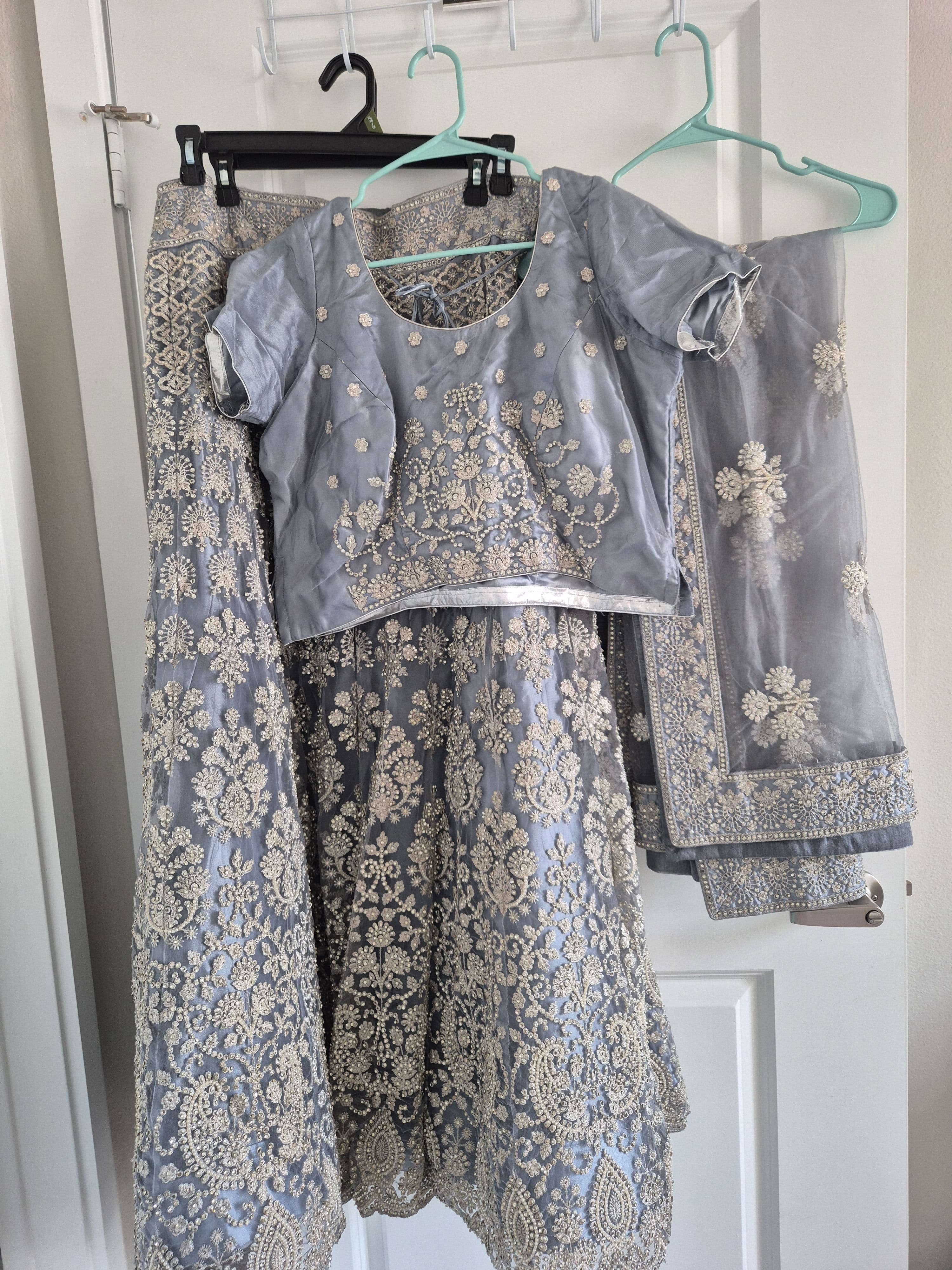 Elegant Grey Embroidered Lehenga Choli with Dupatta - Perfect for Weddings & Parties
