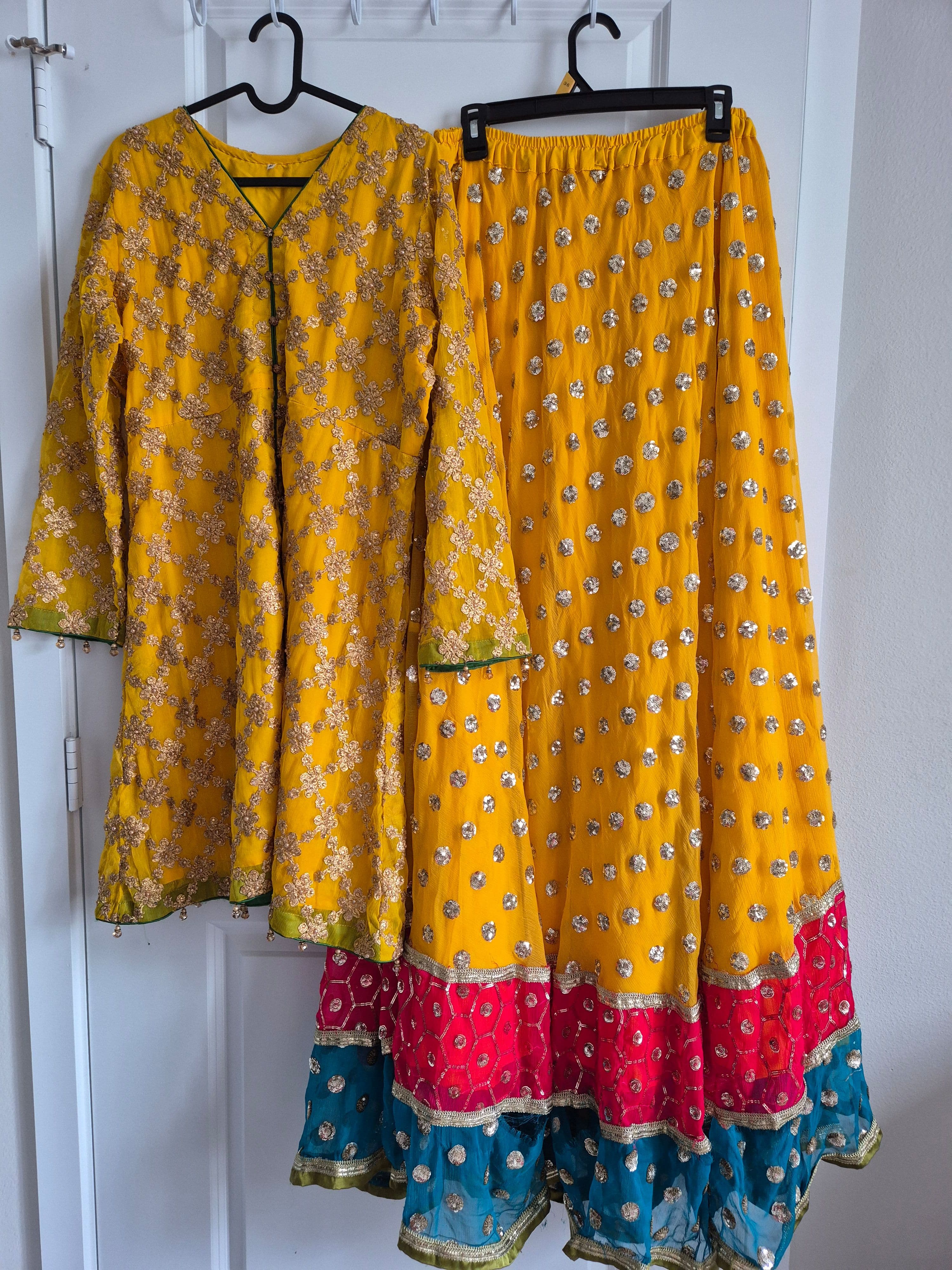 Vibrant Yellow and Multi-Color Sequin Lehenga Set with Embroidered Kurti