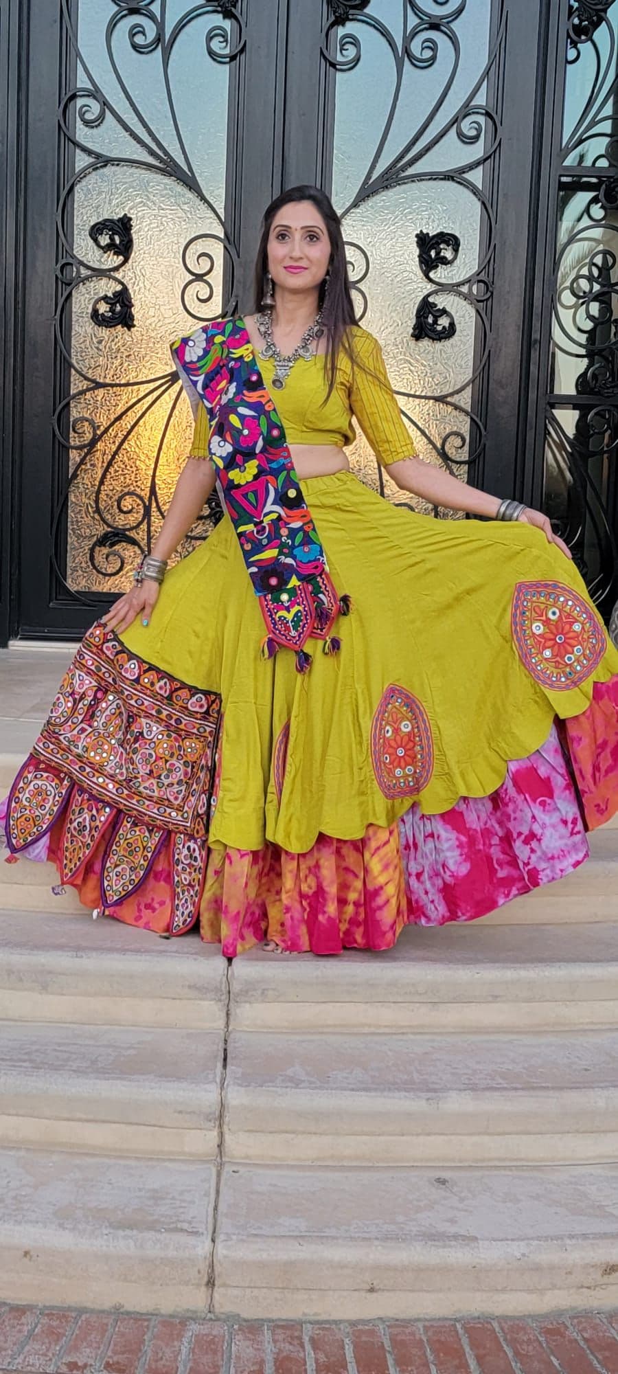 Vibrant Lime Green Lehenga with Mirror Work