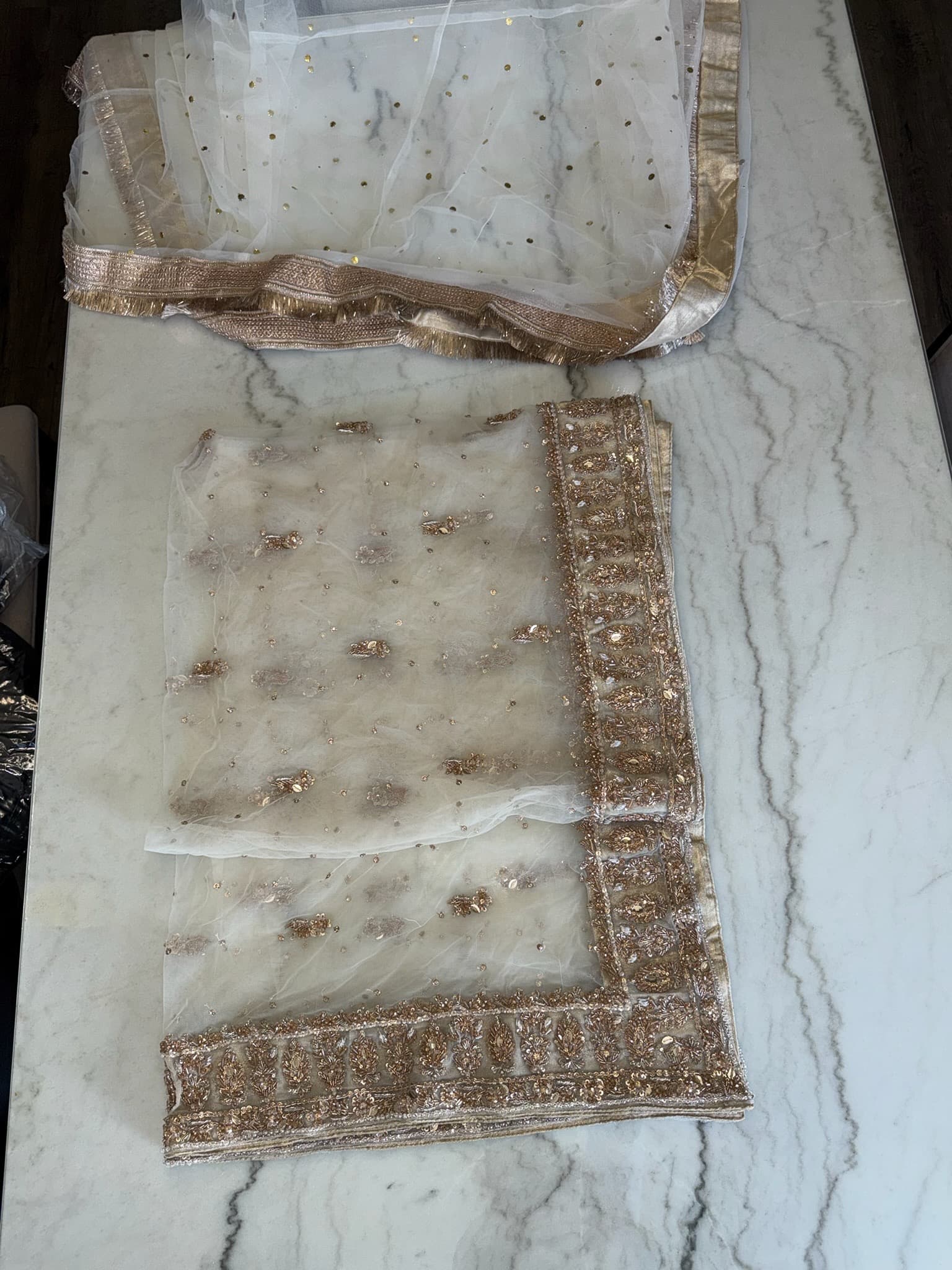 Ivory & Gold Beaded Bridal Nikkah Gown with Veil & Dupatta