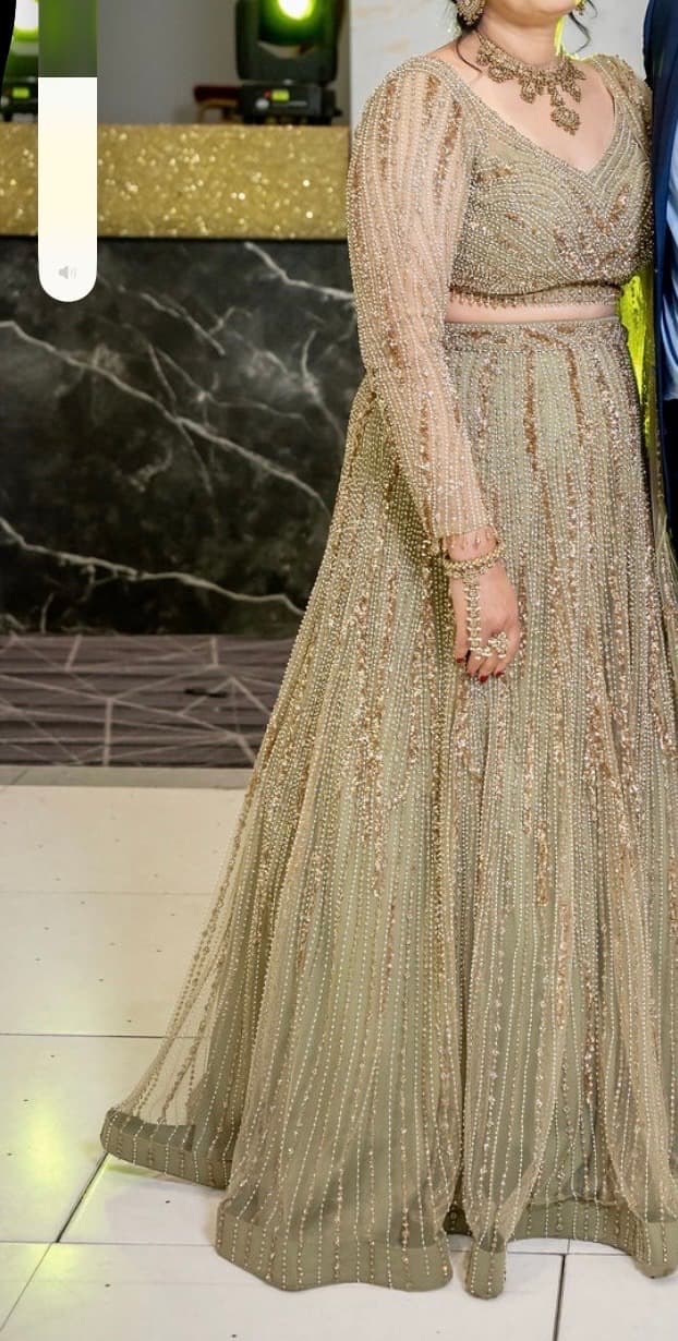 Elegant Sage Green Sequin & Bead Embroidered Lehenga Set