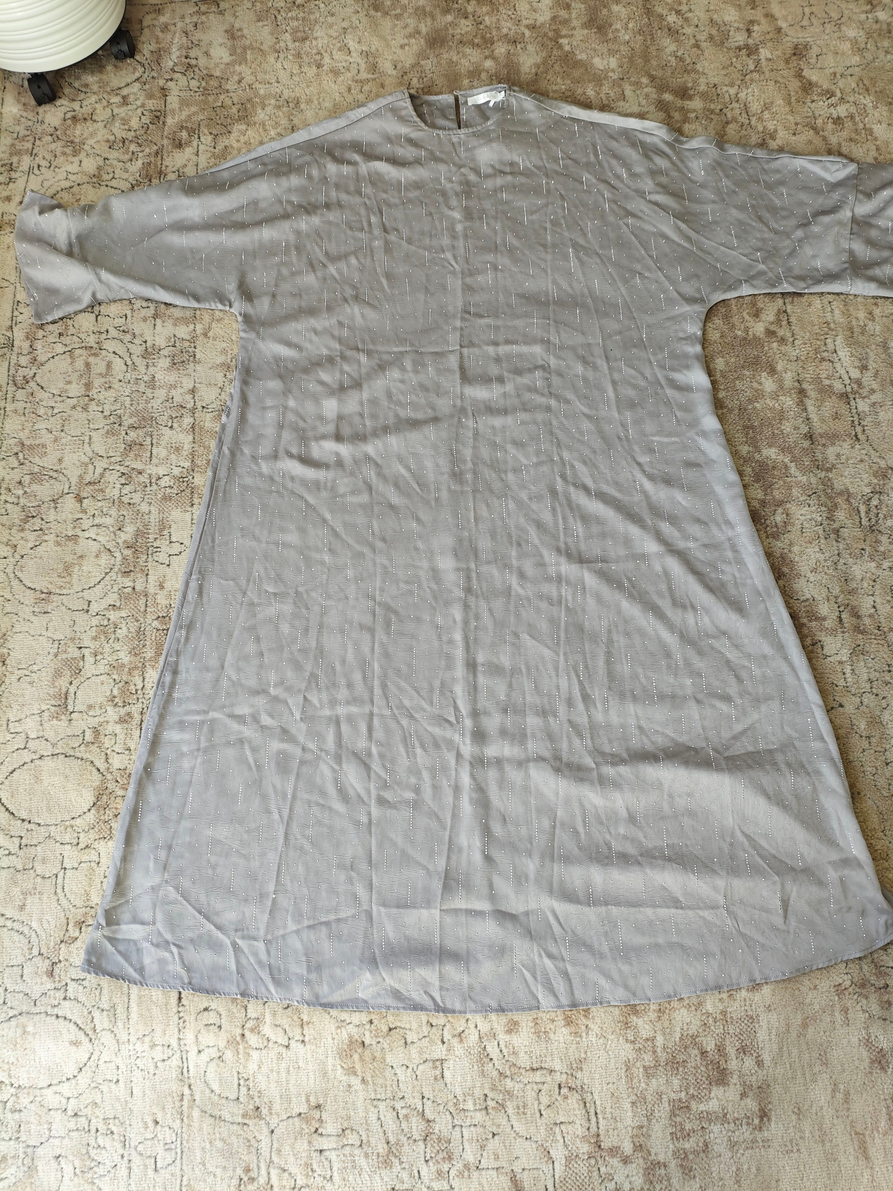 Elegant Grey Batwing long dress /Abaya with Sequin Embellishments