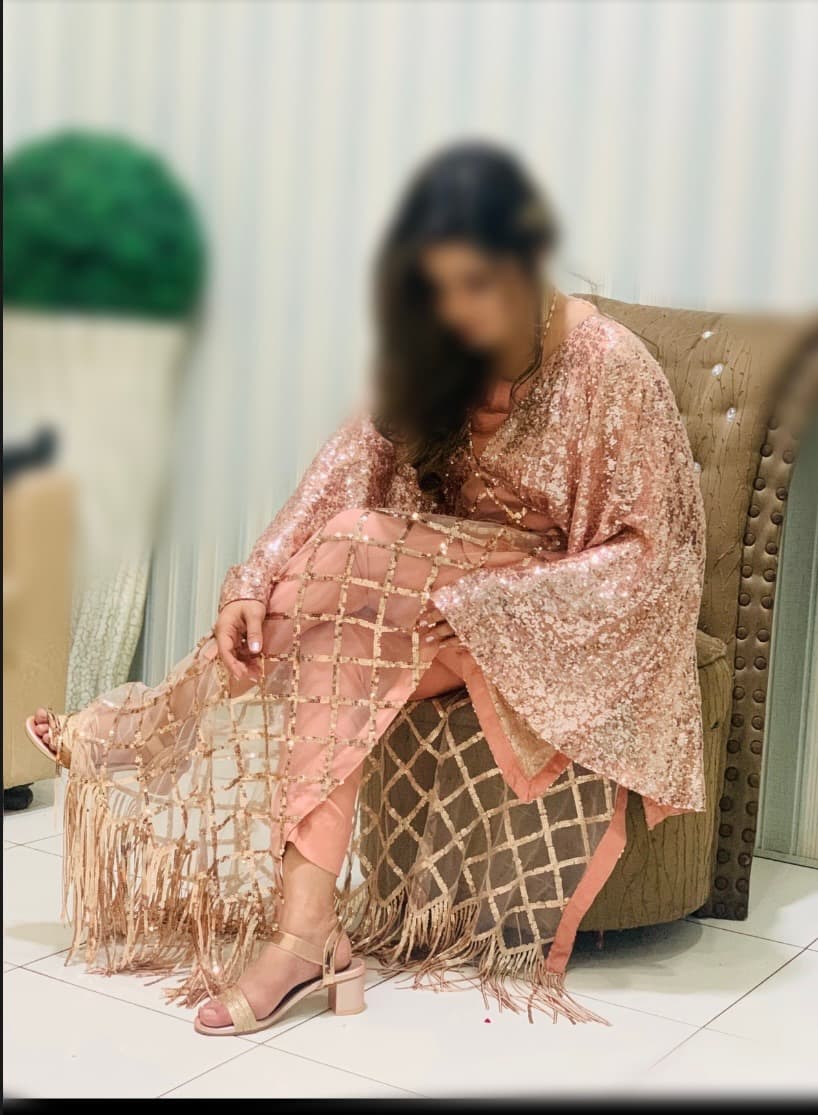 Stunning Rose Gold Sequin net Kaftan Style Indowestern Gown with Fringe Detail