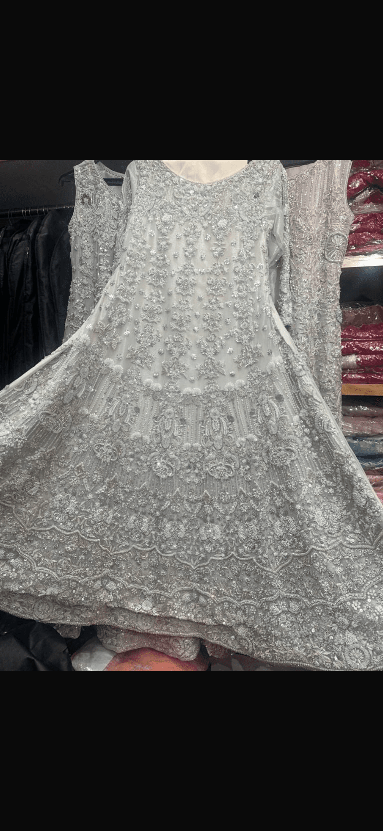 Elegant Grey/Silver Heavily Embroidered Anarkali Suit with Net Dupatta