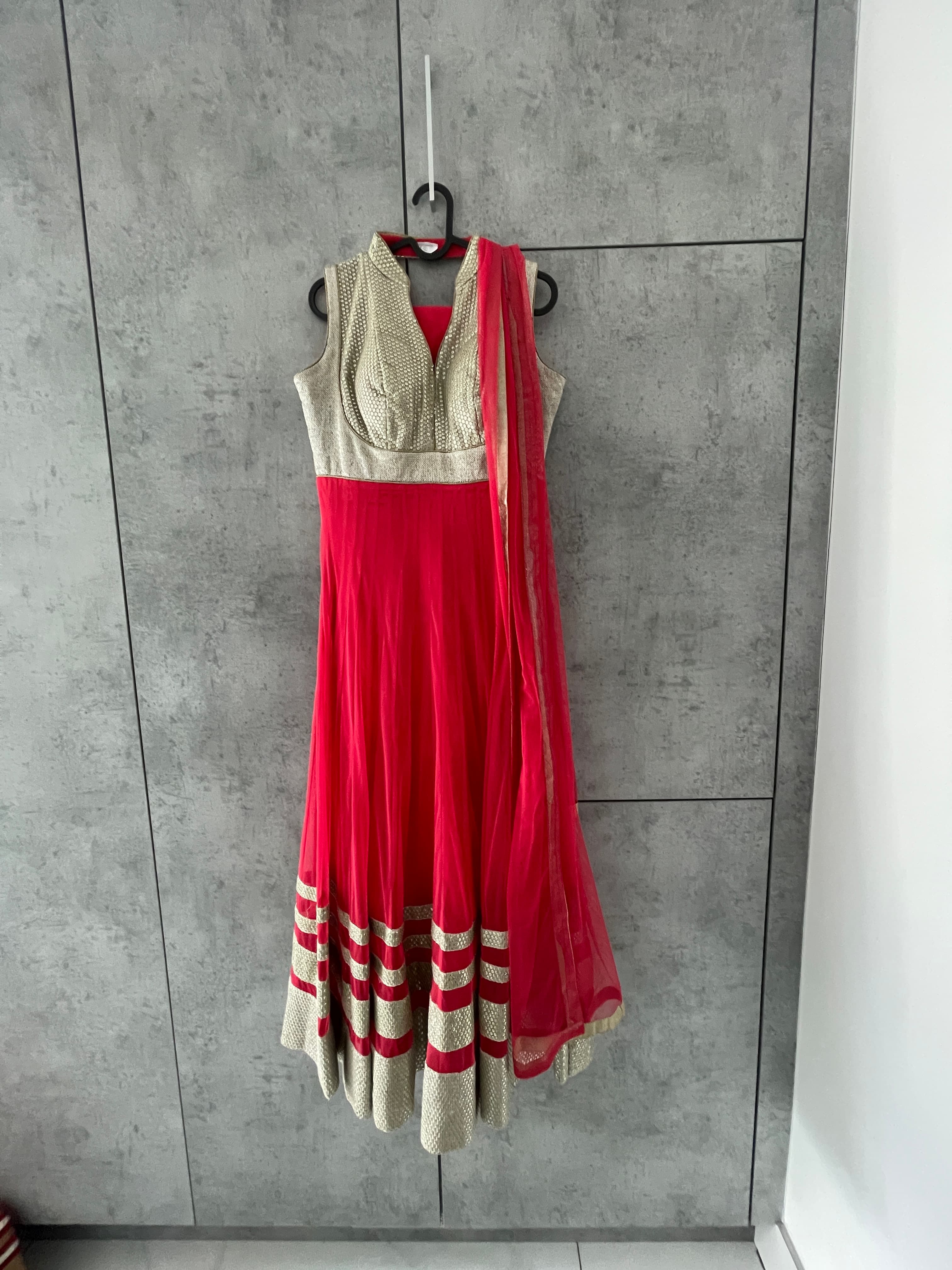 Elegant pink & Gold Anarkali Suit with Sequin Bodice and Net Dupatta