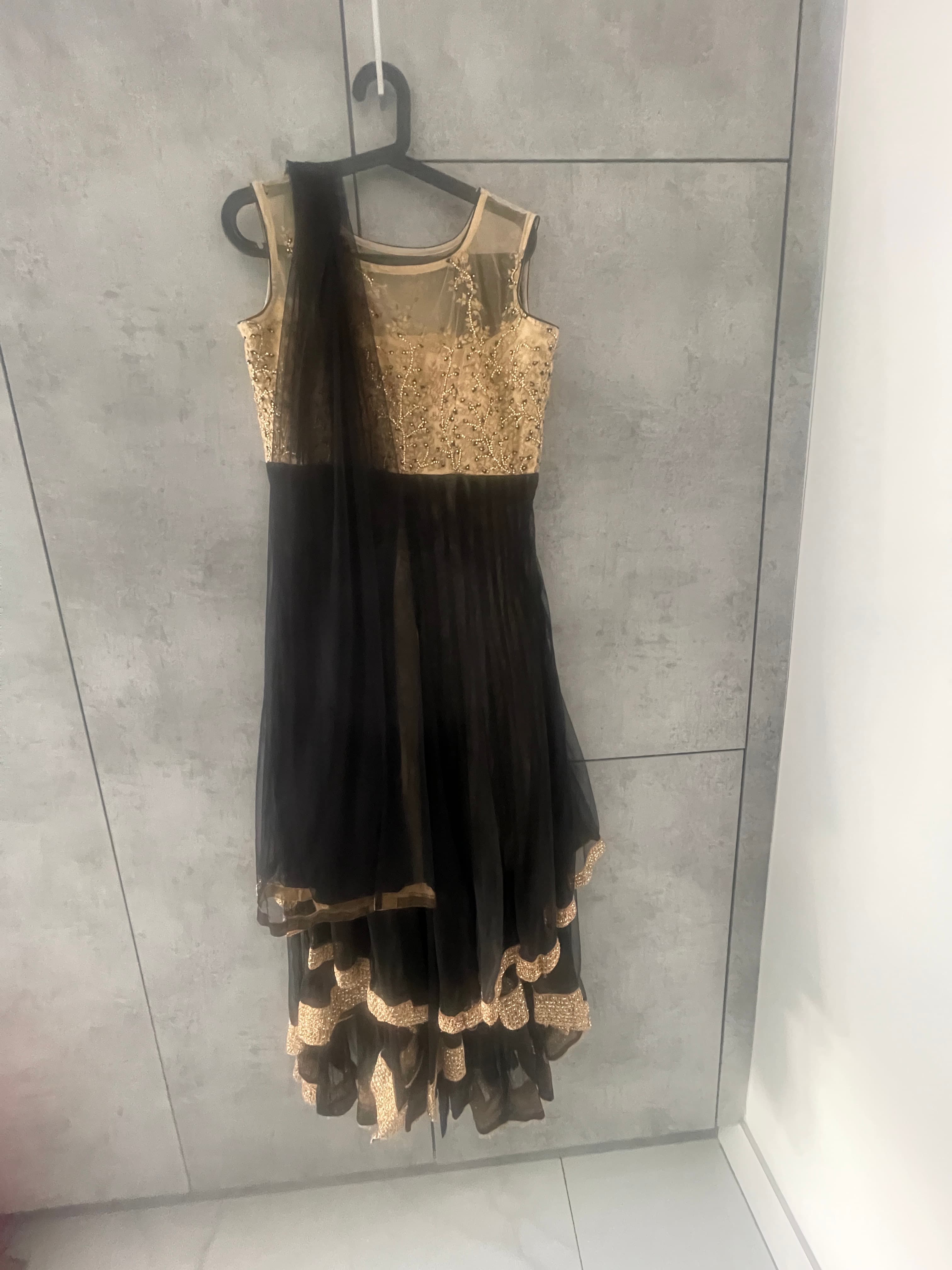 Elegant Black and Gold Anarkali Style Suit with Sequin Work