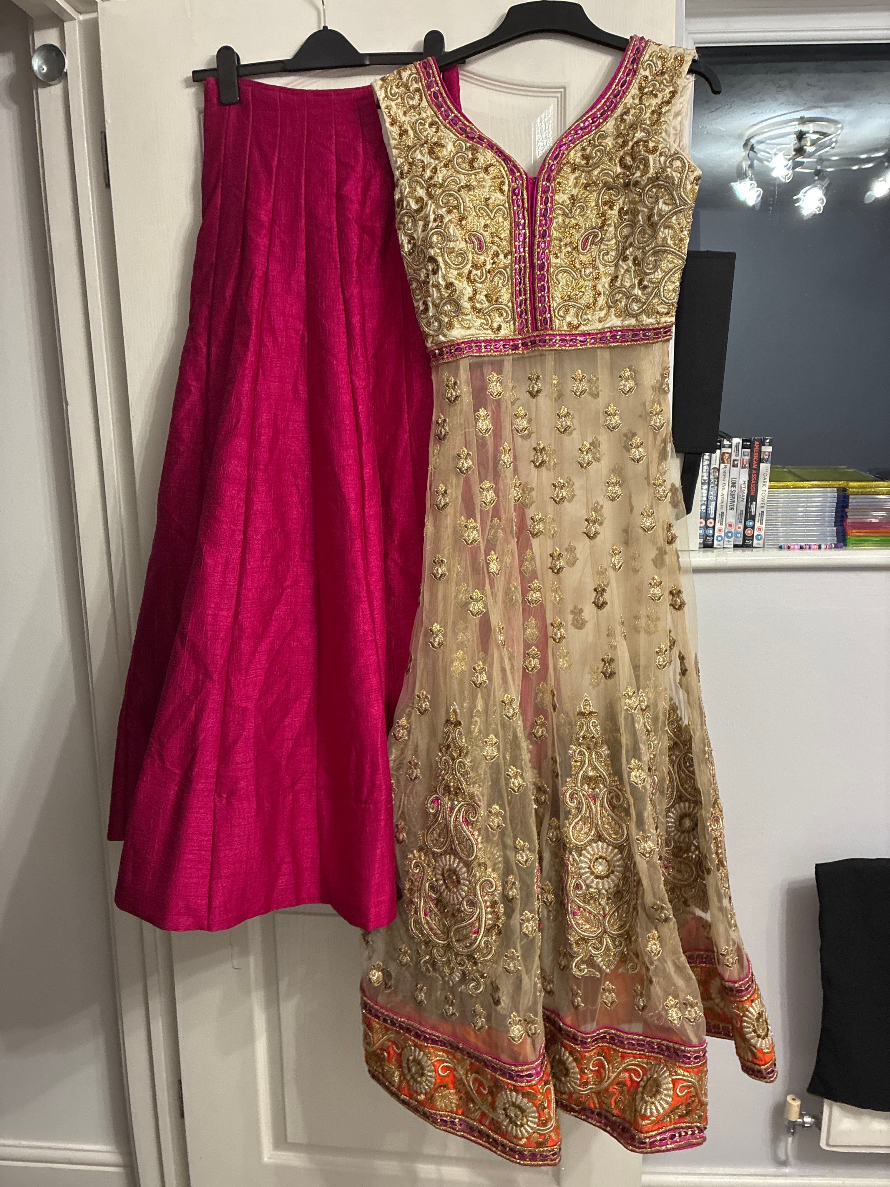 Stunning gold and pink Anarkali top with skirt