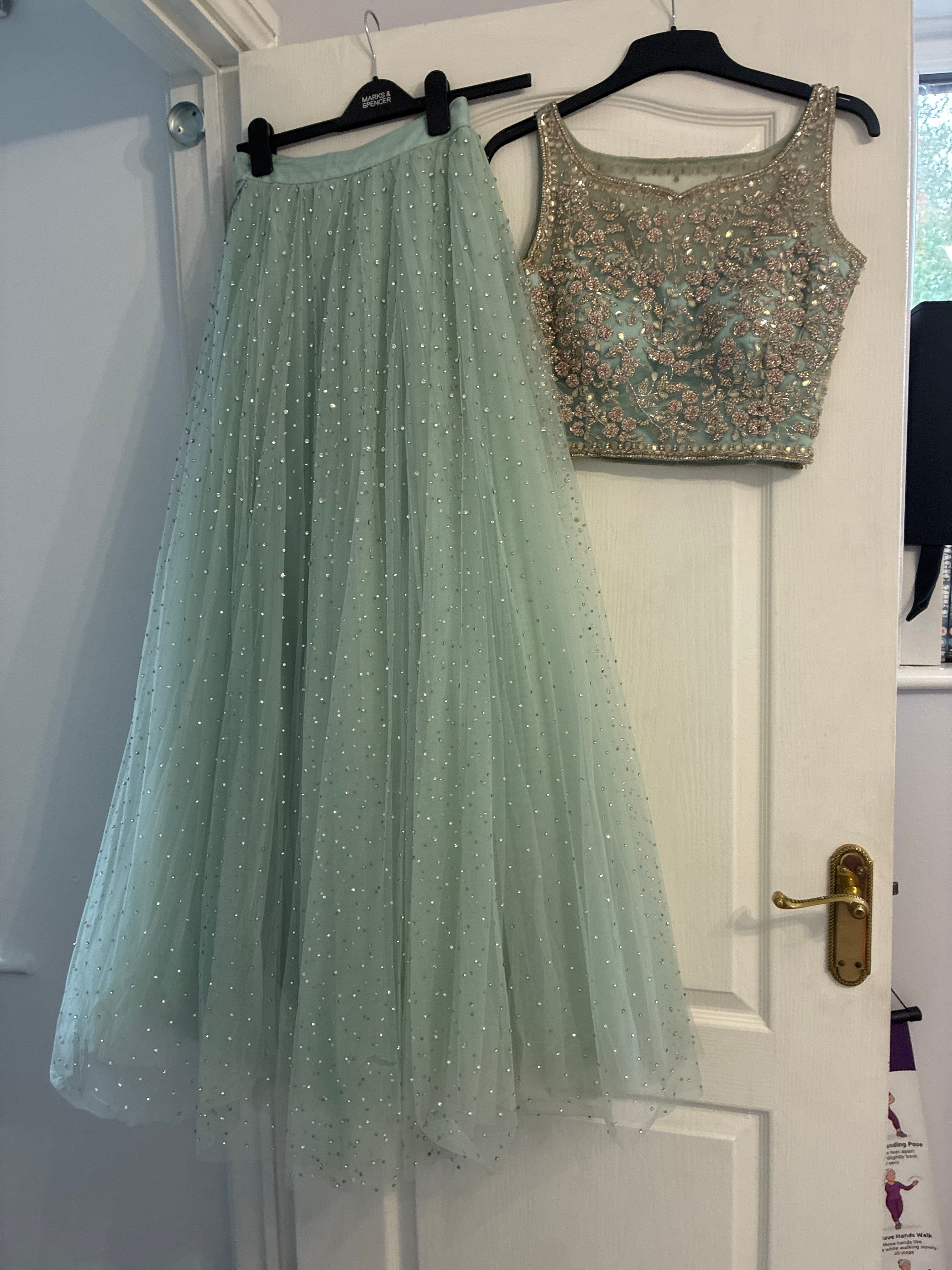 Elegant Mint Green Sequin & Thread Embroidered Lehenga Choli Set
