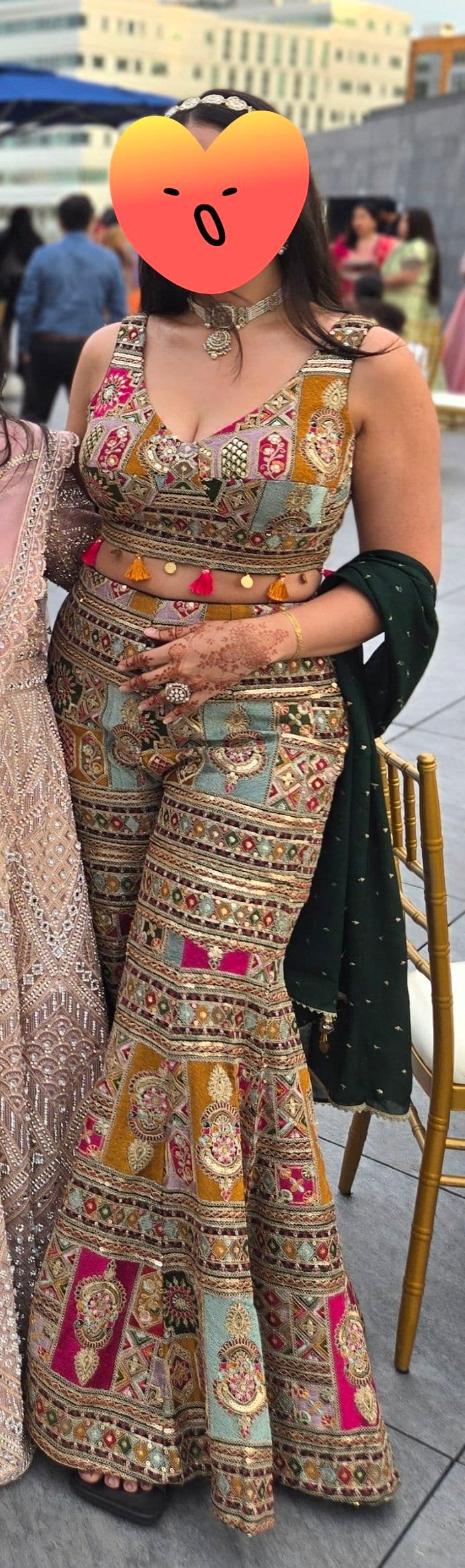 Colorful Patchwork Embroidered Sharara & Crop Top w Dupatta