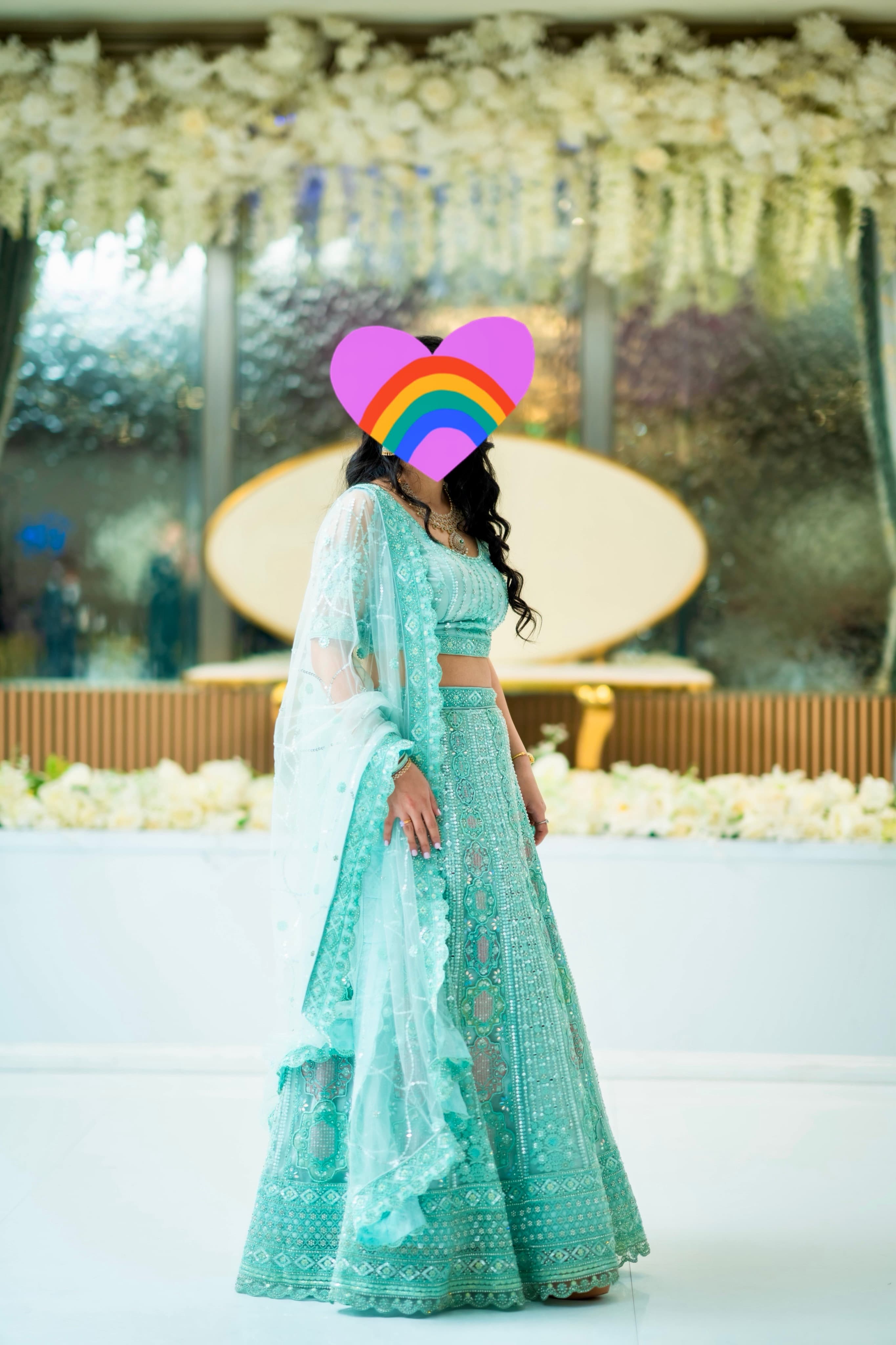 Stunning Aqua Blue Sequin & Thread Embroidered Lehenga Choli with Net Dupatta