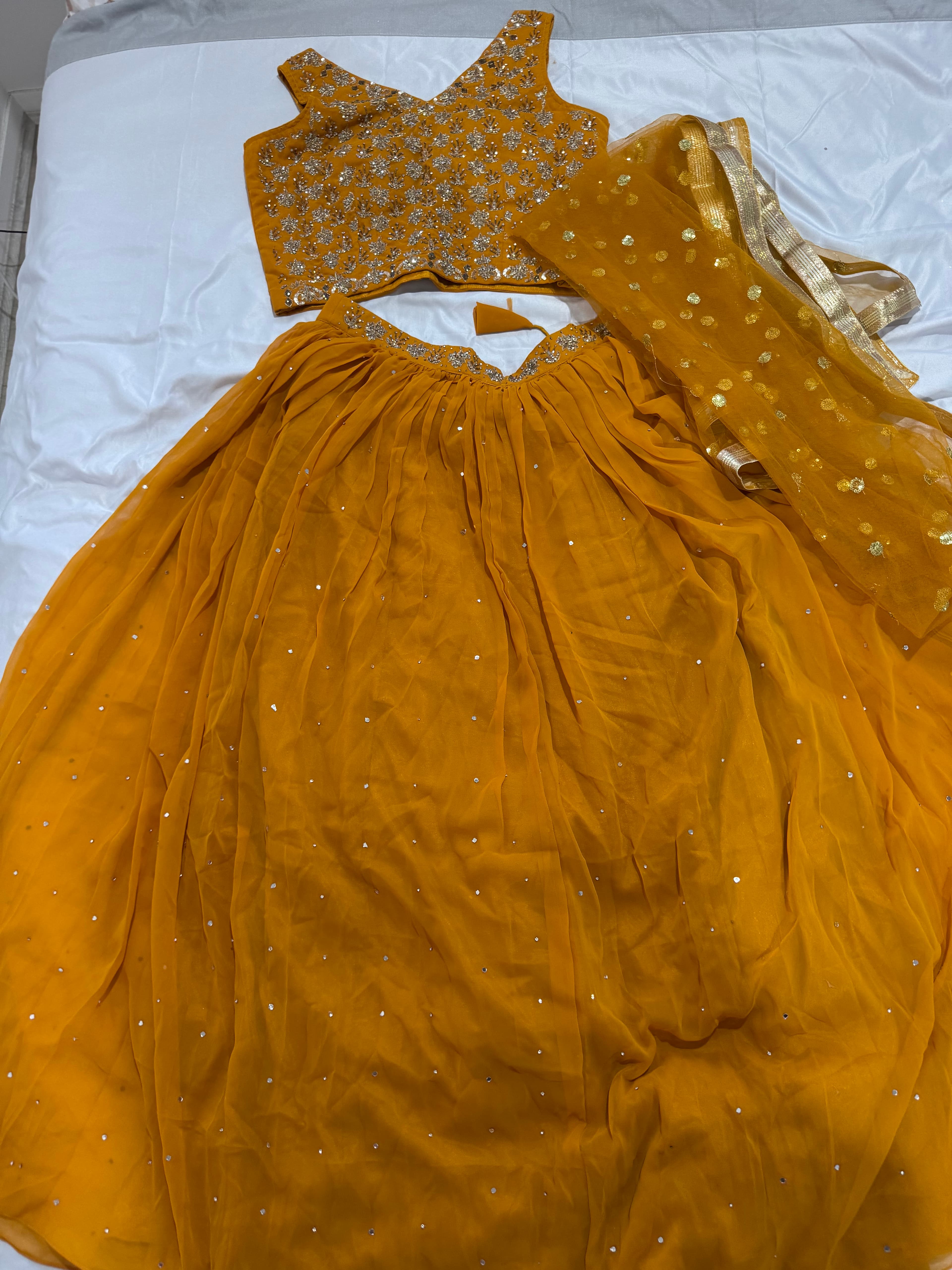 Vibrant Mustard Yellow Lehenga with Sequin and Zardozi Work Blouse and Dupatta