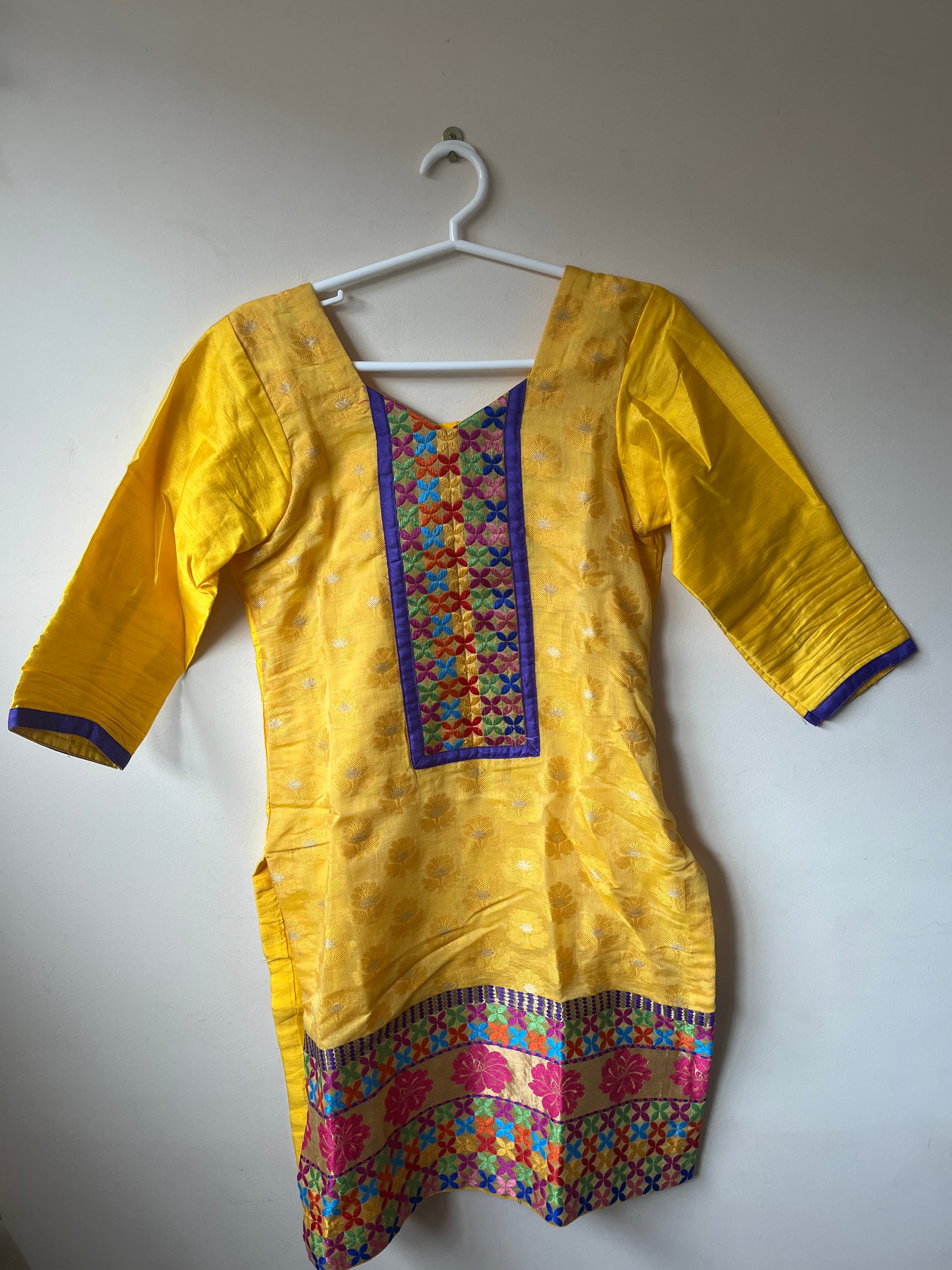 Vibrant Yellow Punjabi Suit with Phulkari Embroidery and Purple Salwar