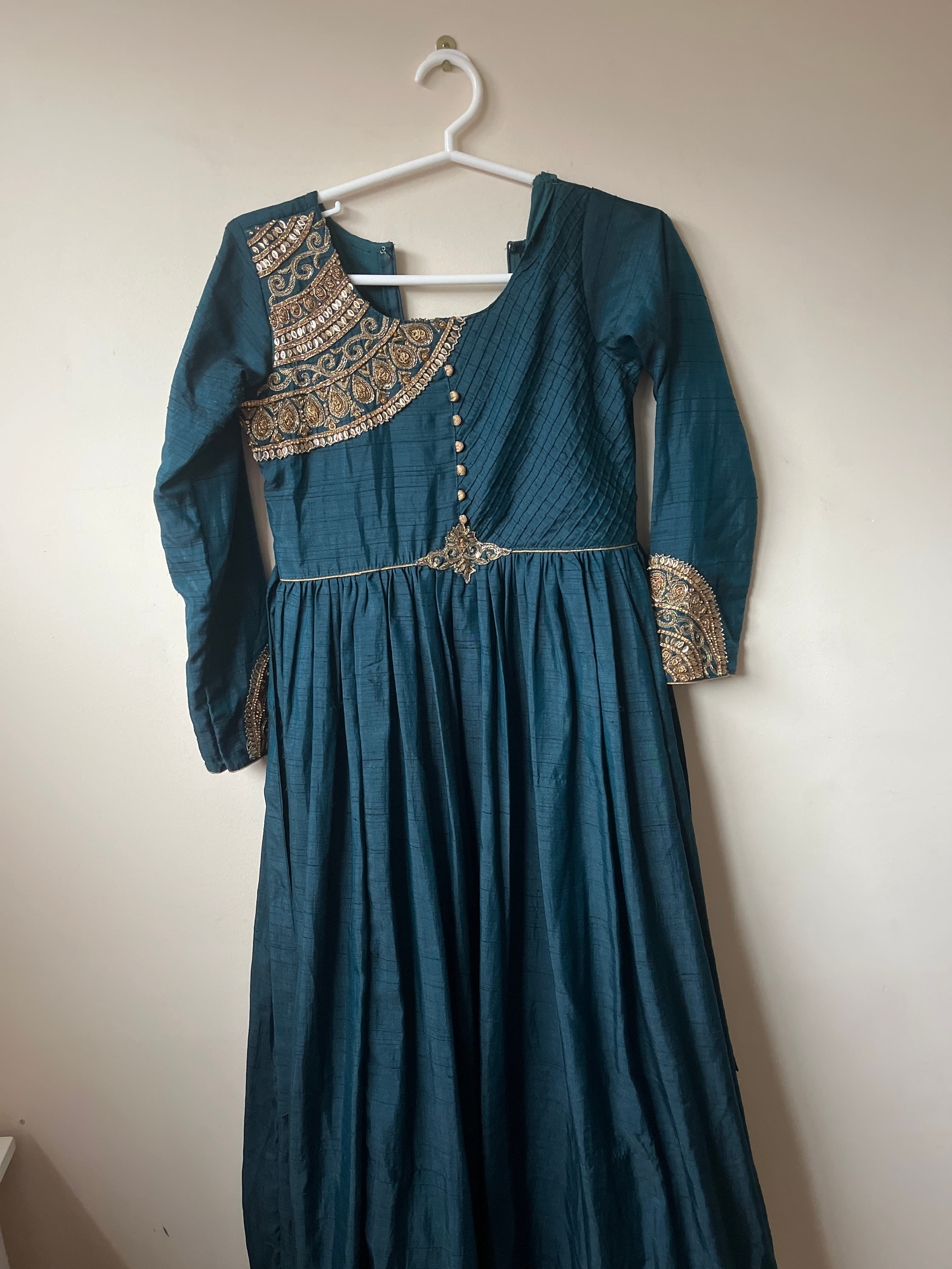 Elegant Teal Anarkali Suit with Gold Zardozi Embroidery