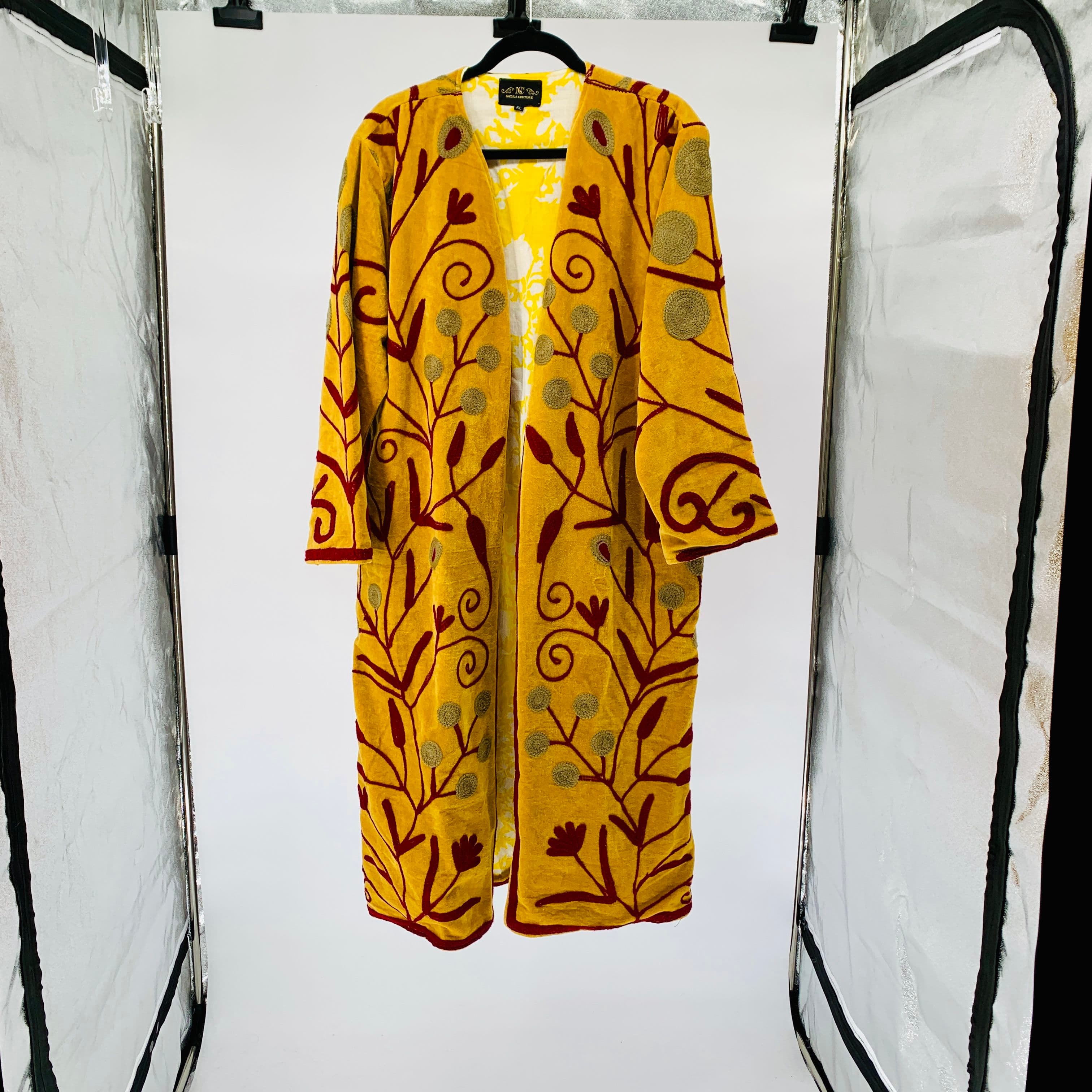 Nazila Couture Yellow Velvet Vintage Jacket Duster XL