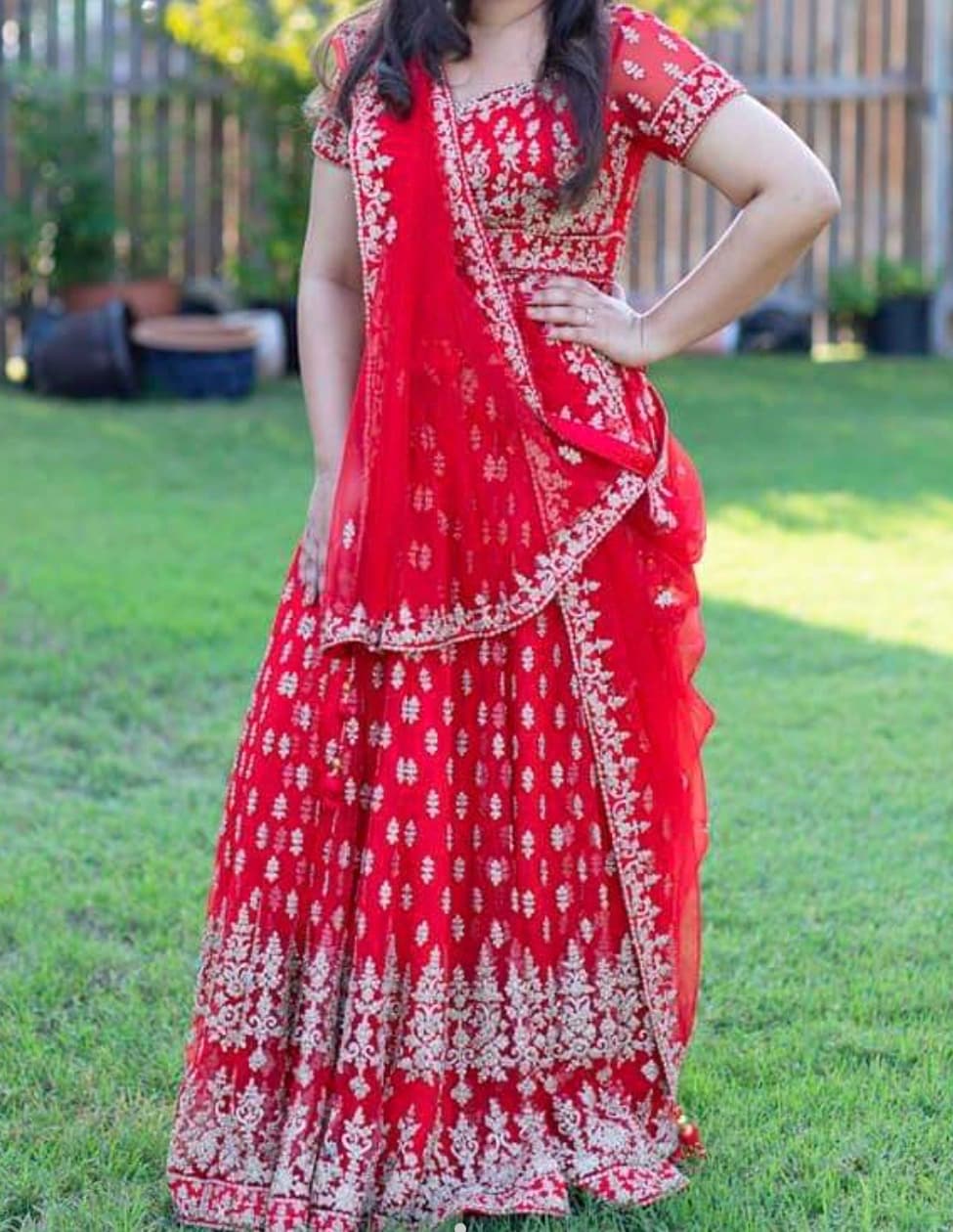 Stunning Red Lehenga Choli with Gold Zari Embroidery