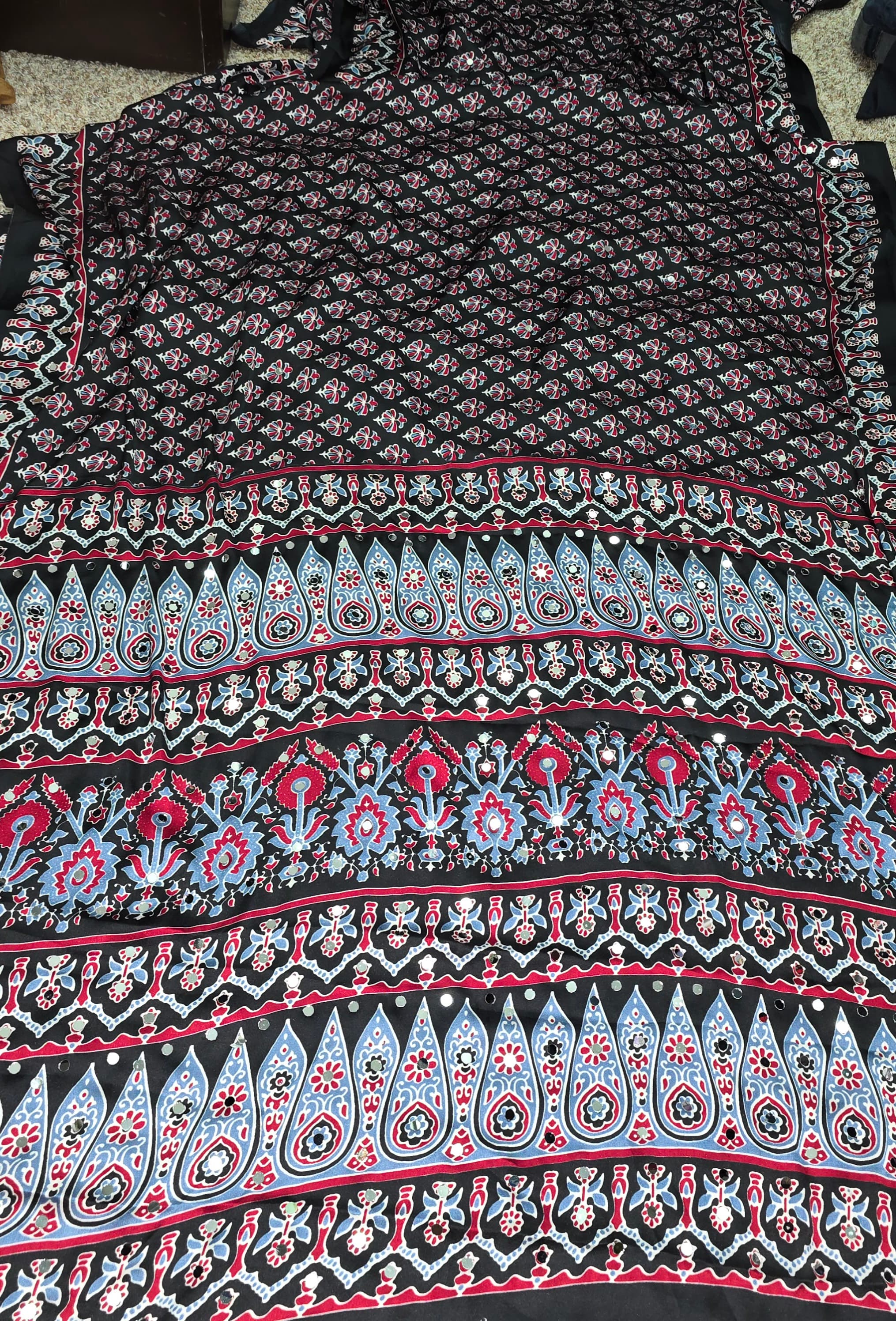 Indian Silk Ajrak Saree with real mirrors